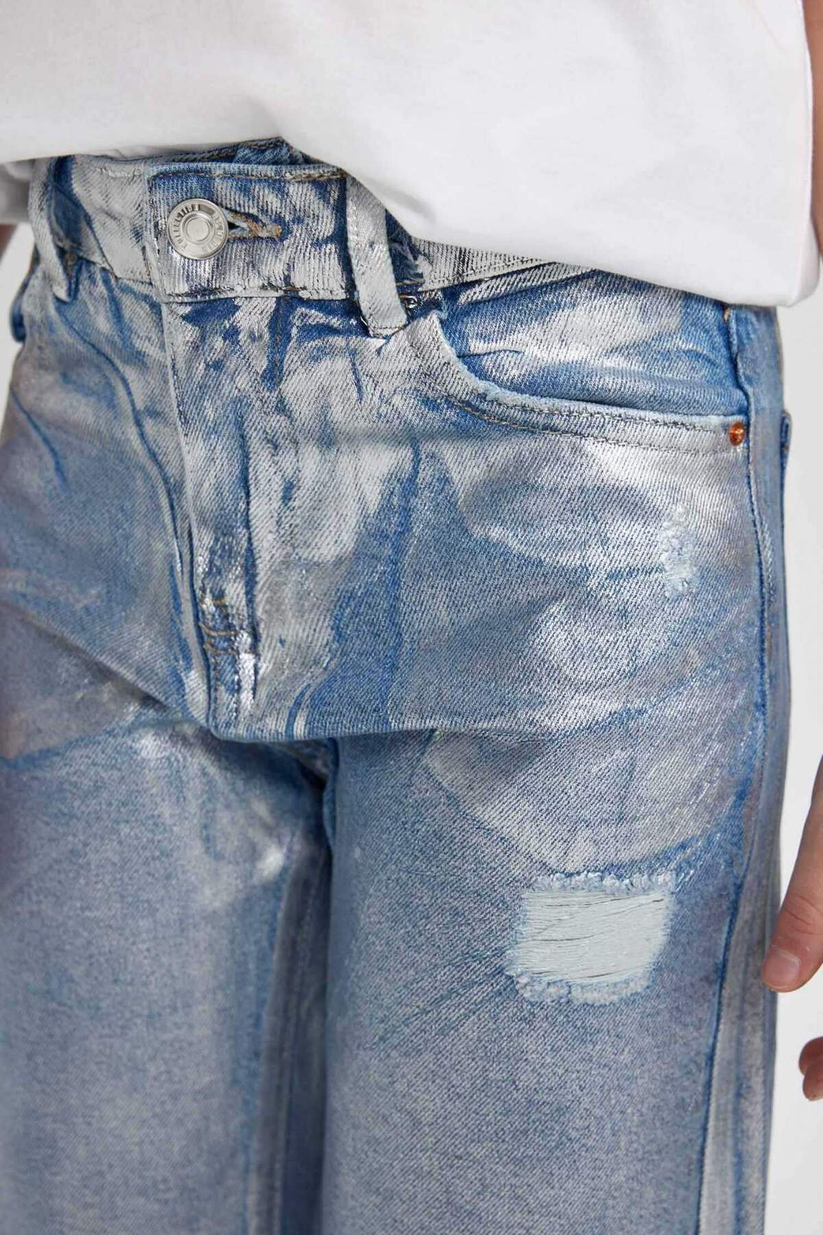 DeFacto-Pantaloni de blugi cu picioare largi rupte pentru fete C1989A824SP 5