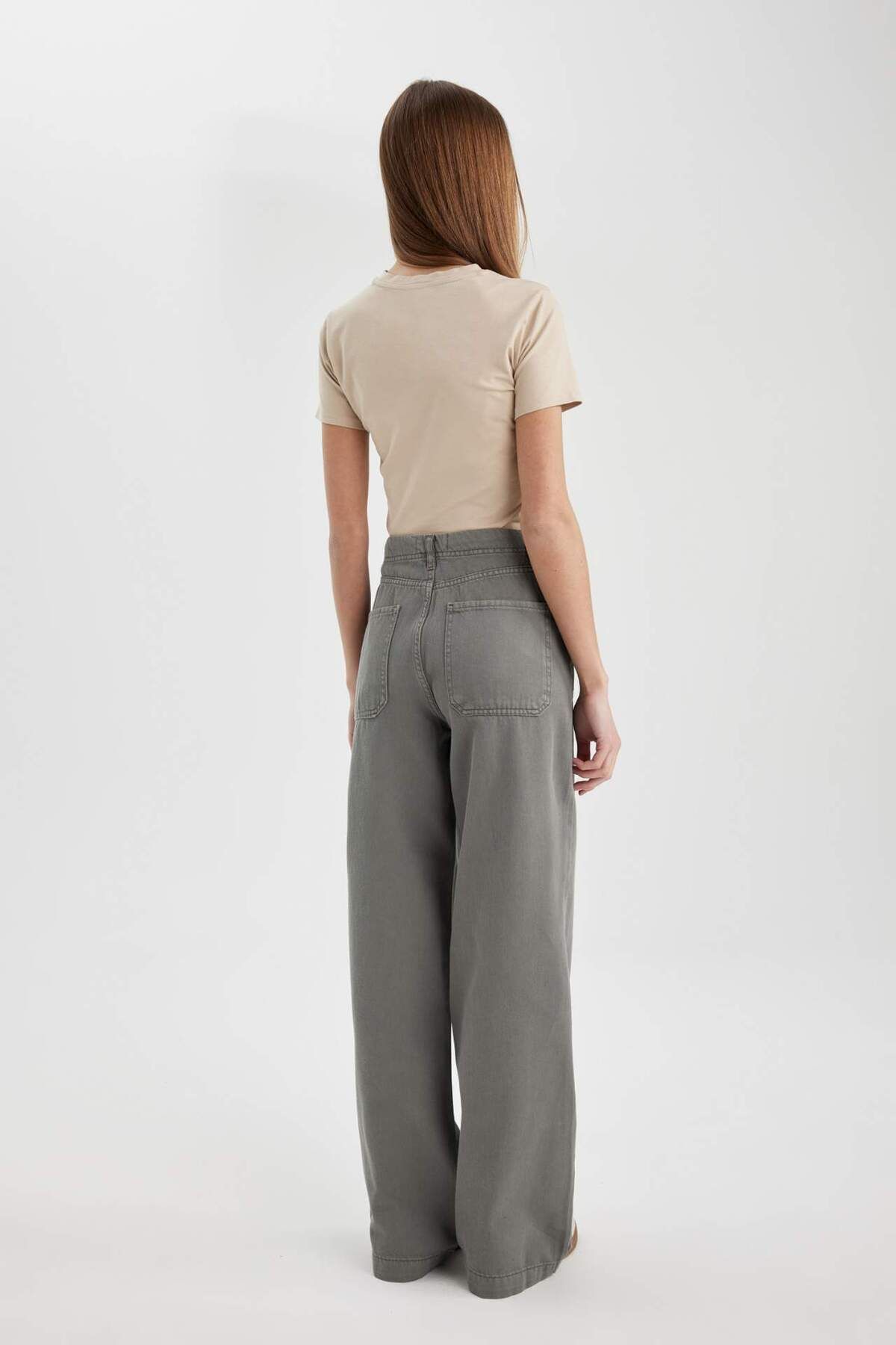 DeFacto-Gabardine Trousers Wide Leg Wide Loose Leg Basic Plain with Pockets Standard Size Regular Waist C1735Ax24Sp 6