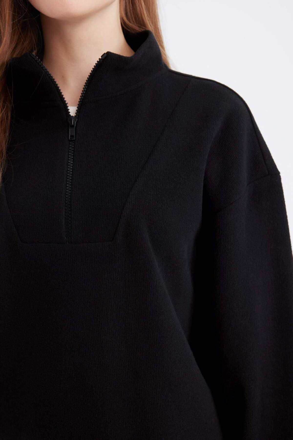 DeFacto-Regular Fit Half Zip Thessaloniki Fabric Long Sleeve Tunic B4306Ax23Cw 5