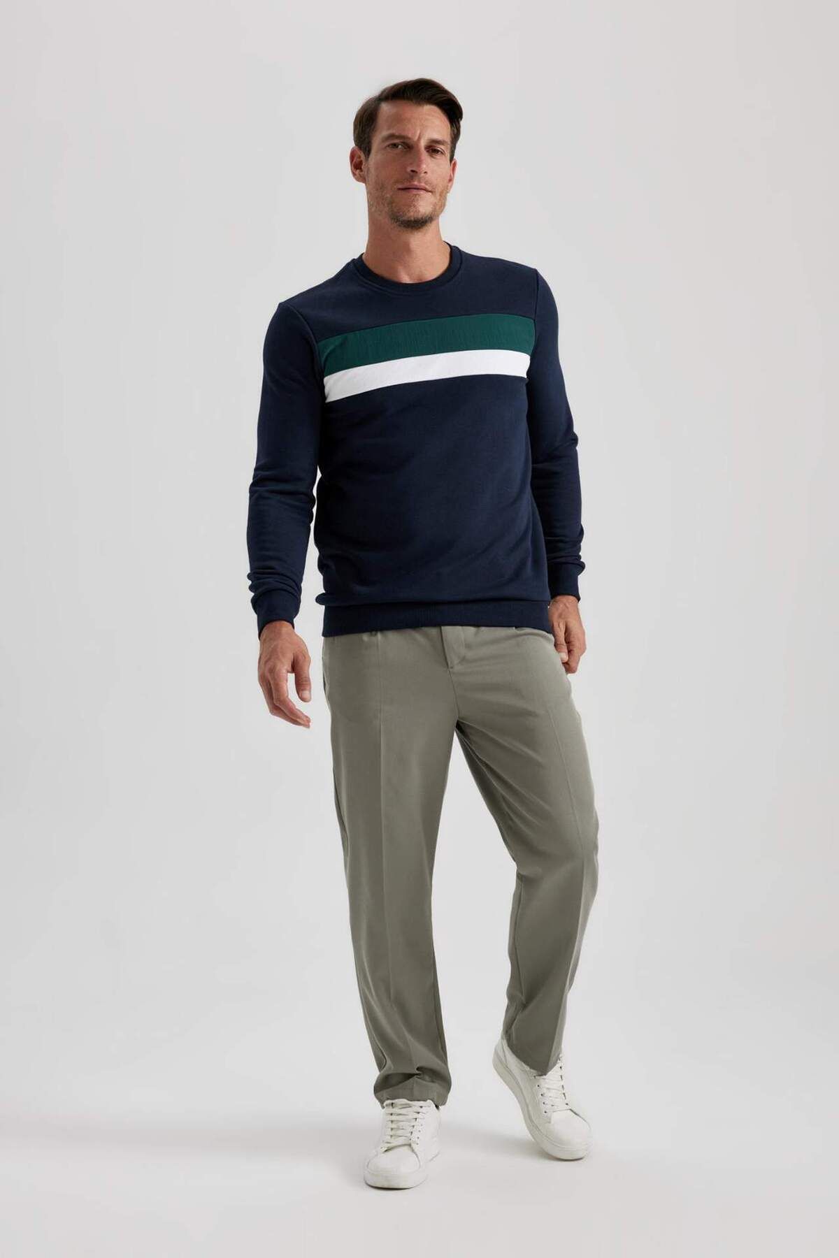 DeFacto-Regular Fit Color Block Crew Neck Basic Plain Sweatshirt B1871Ax23Au 6