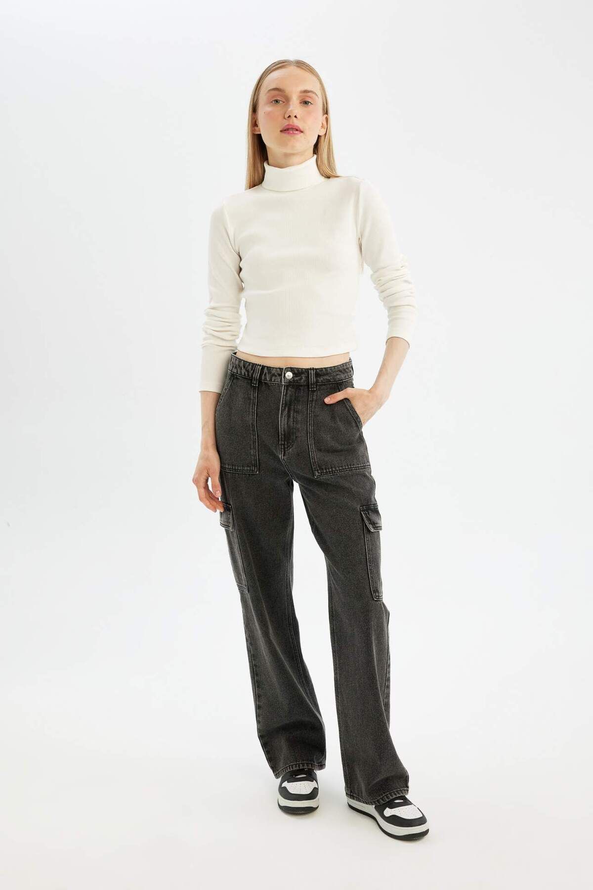 DeFacto-Coool Fitted Turtleneck Ribbed Camisole Basic Plain Long Sleeve T-Shirt B6783Ax23Wn 2