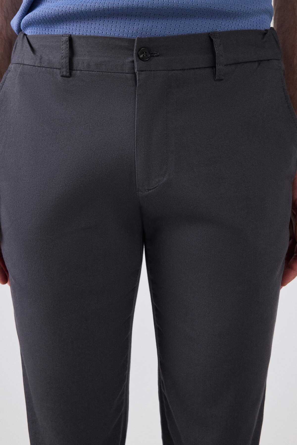 D'S Damat-Ds Damat Slim Fit Anthracite Dobby Side Elastic Waist Flexible Lycra Side Pocket Chino Trousers 2