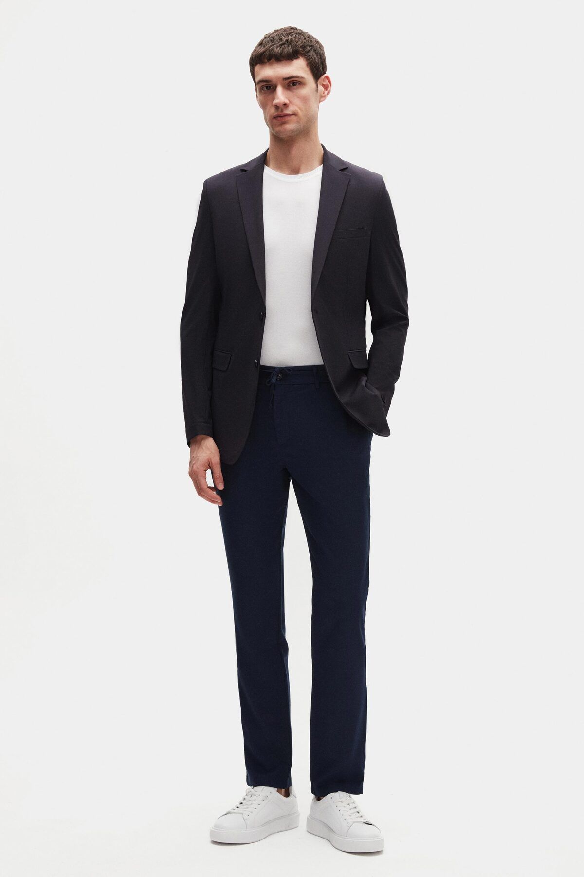 D'S Damat-Ds Damat Slim Fit Light Navy Blue Elastic Waist Drawstring Zippered Lycra Comfortable Jogger Pants 4