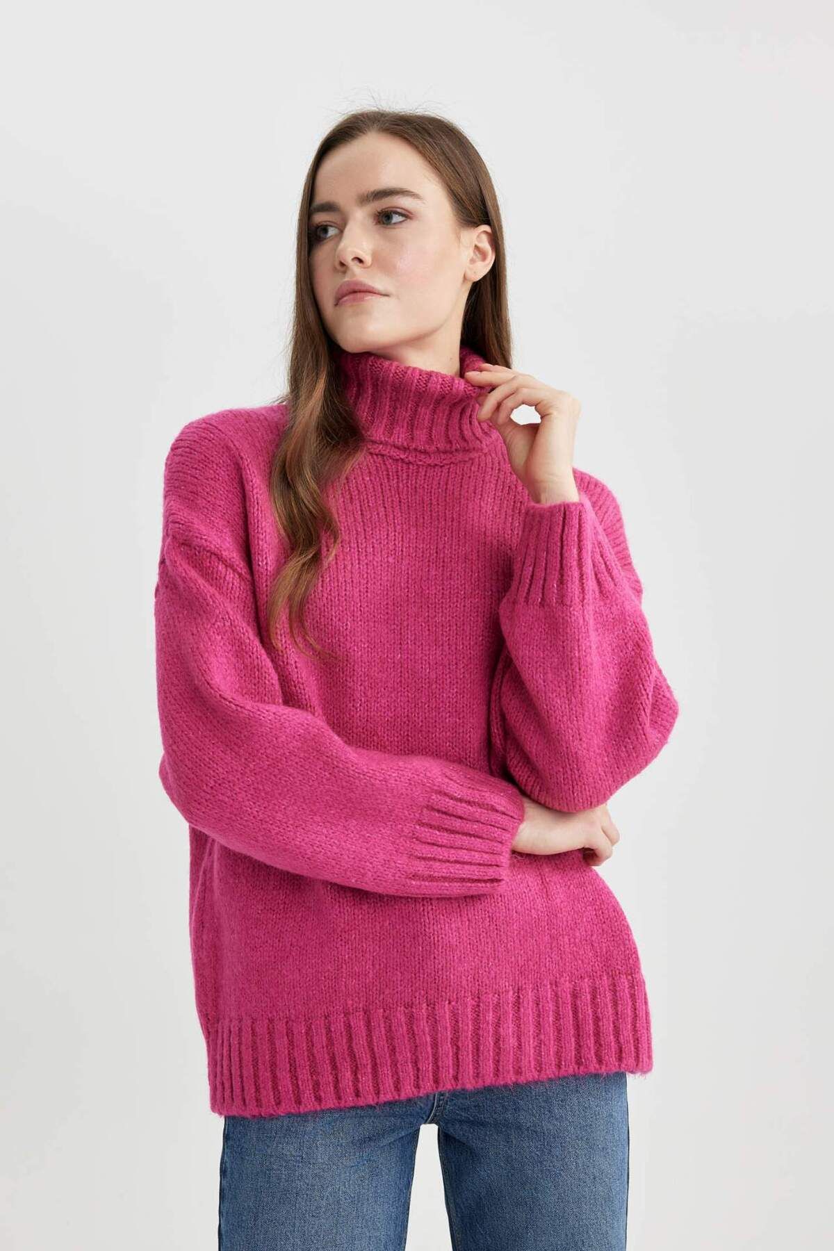 DeFacto-Oversize Wide Fit Turtleneck Basic Plain Knitwear Sweater Tunic A6445Ax23Cw 4