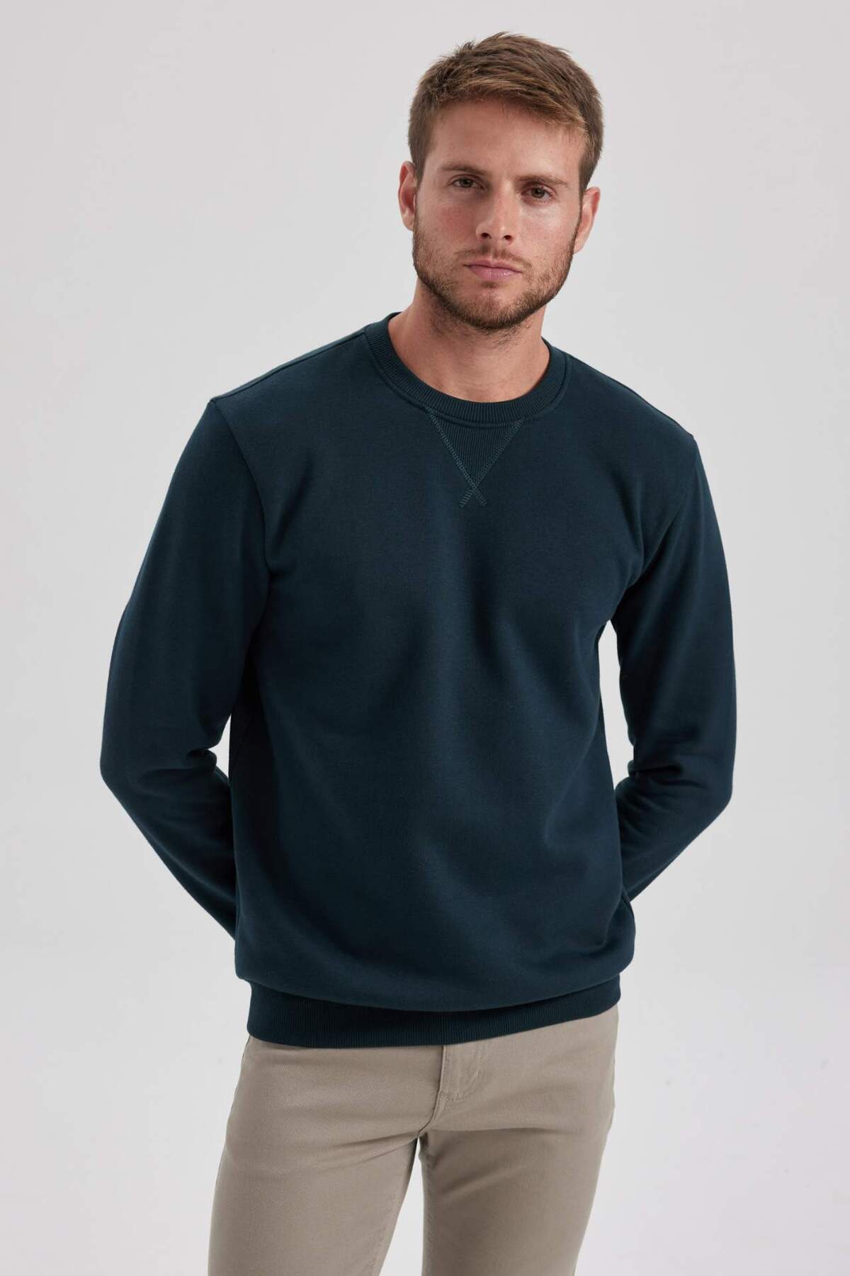 DeFacto-Obyčejná mikina Regular Fit Crew Neck Bavlna T3777Az23Au 3