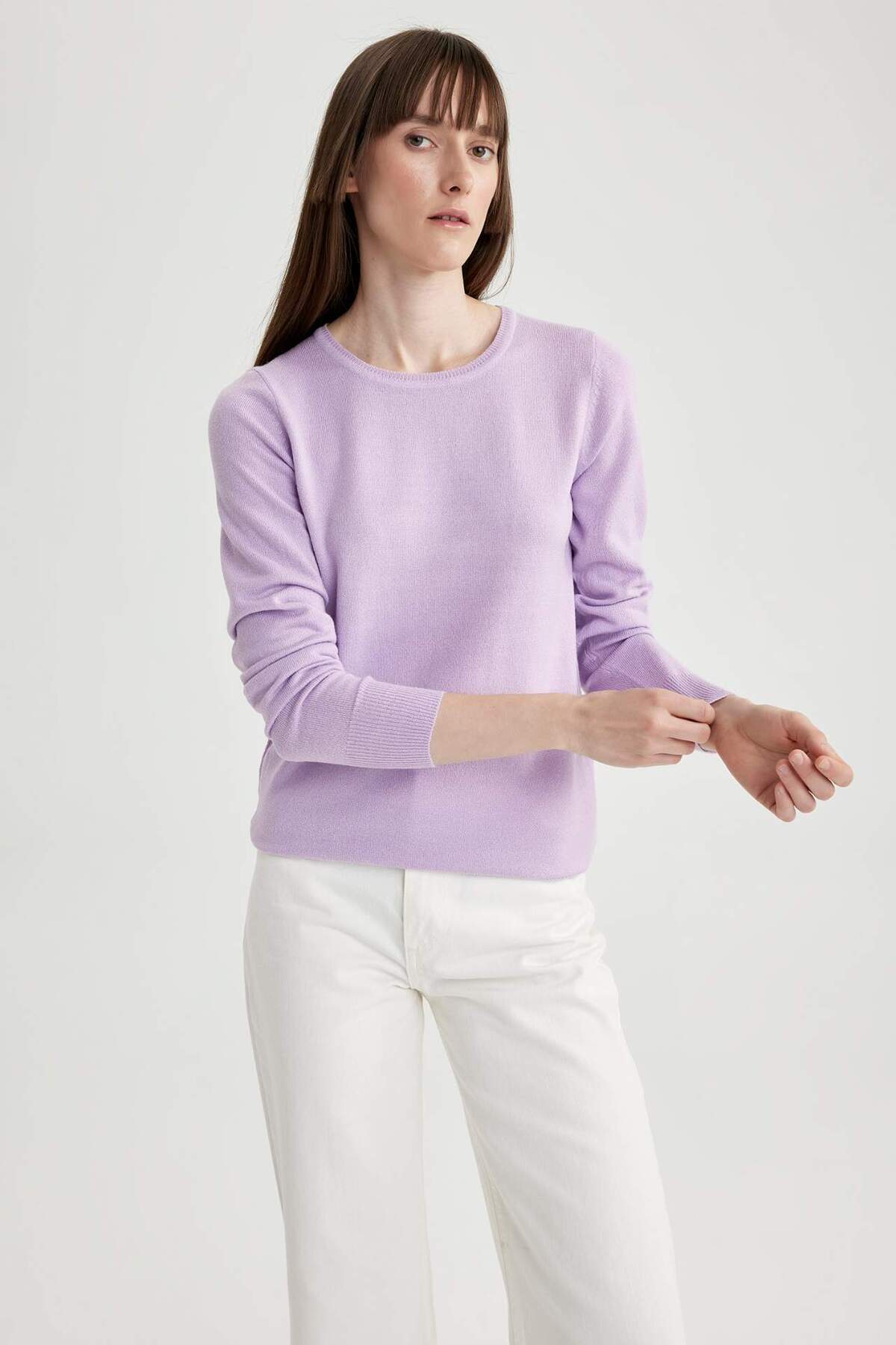 DeFacto-Regular Fit Crew Neck Soft Textured Basic Plain Knitwear Sweater F7091Az23Wn 4