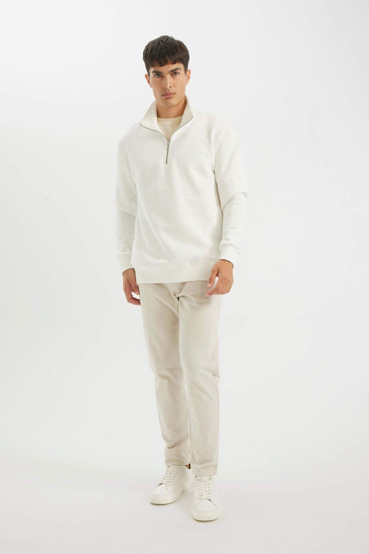 DeFacto-Comfort Regular Fit Comfortable Fit Zippered Stand Collar Basic Plain Sweatshirt X7405Az23Au 2