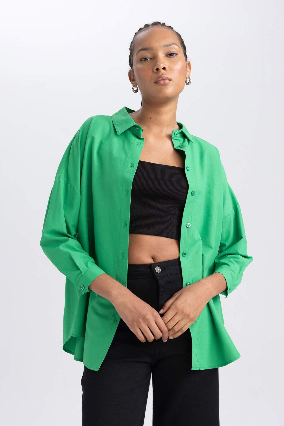 DeFacto-Oversize Wide Fit Košile Límec Popelín Tunika s dlouhým rukávem B0659AXNS 4