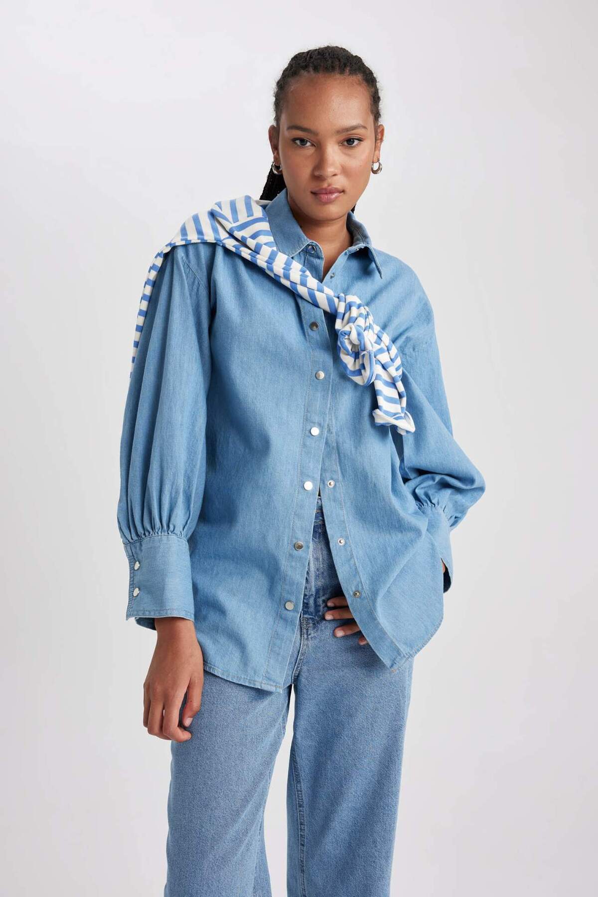 Fashion Fit Uzun Kollu Jean Gömlek B2391ax23hs