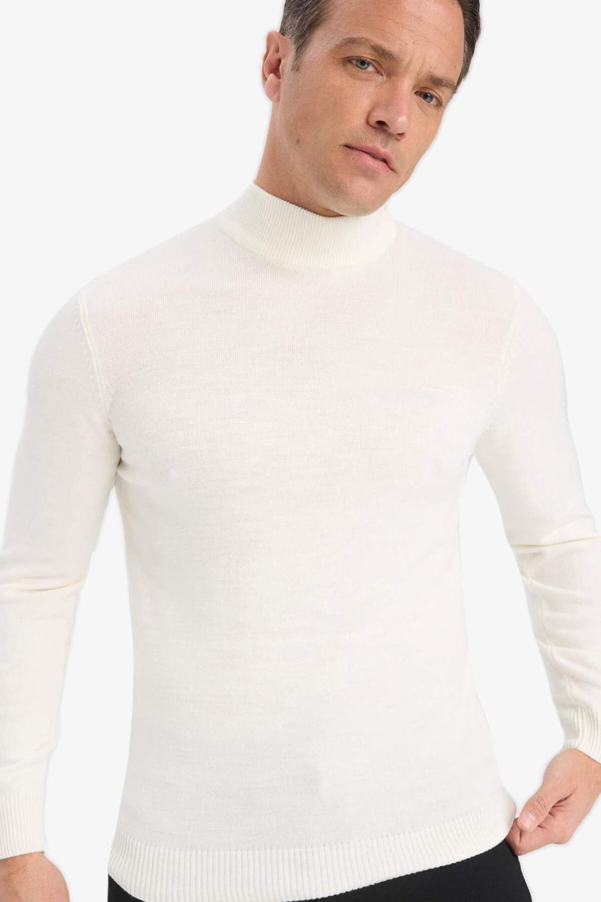 دفاکتو ژاکت بافتنی ساده باریک آبی سرمه ای Fit Slim Cut نیم یقه یقه اسکی R1127AZ23WN