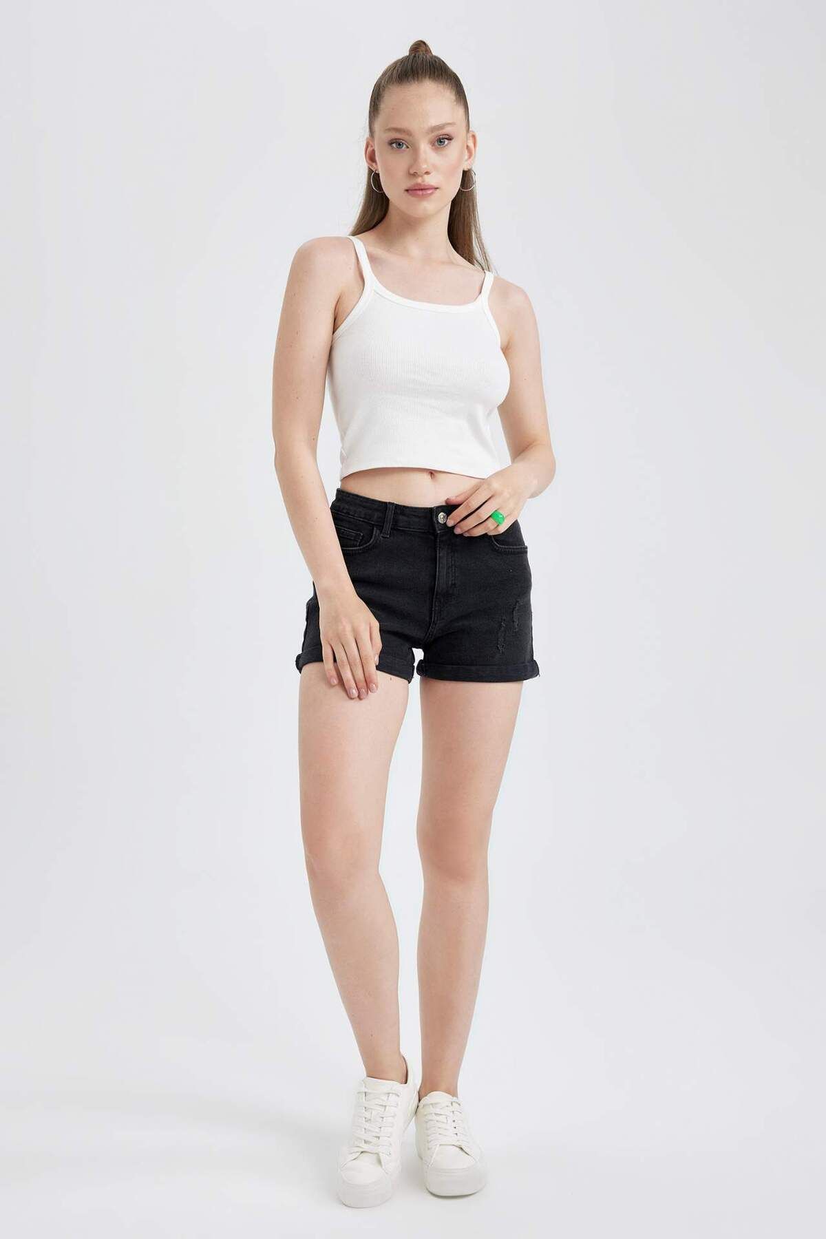 DeFacto-Coool Fitted Ribbed Camisole White Strap Basic Undershirt B1659Ax23Hs 2