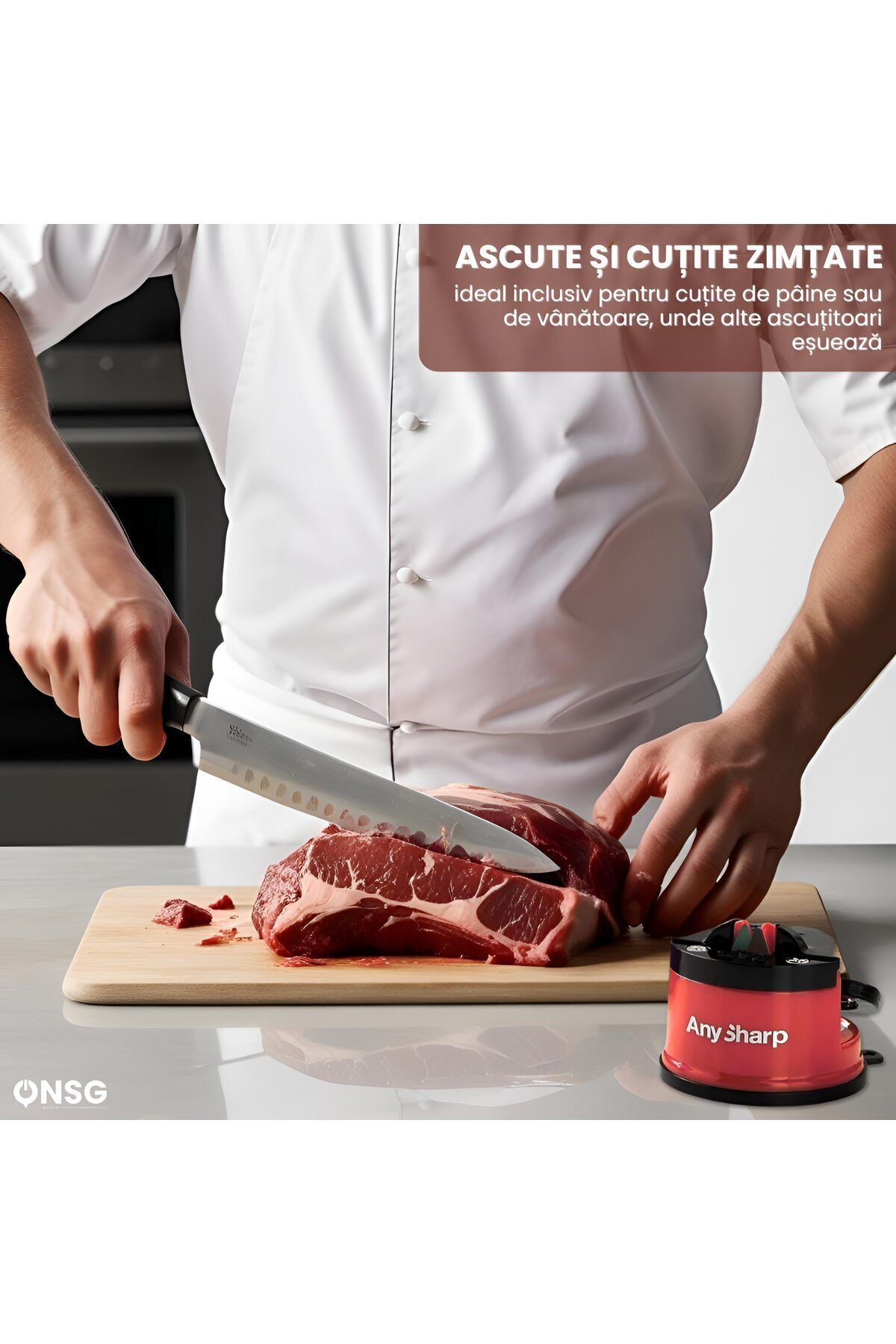 AnySharp-Pro Kitchen Knife Sharpener Red, Universal System, Vacuum Grip 4