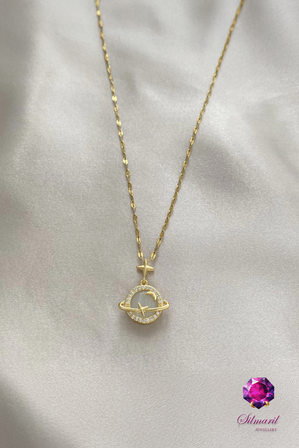 Altın Renk Opal Yıldız ve Gezegen Satürn Kolye – Paslanmaz Çelik - Stainless Steel ve Taşlı — Silmaril Store (6)
