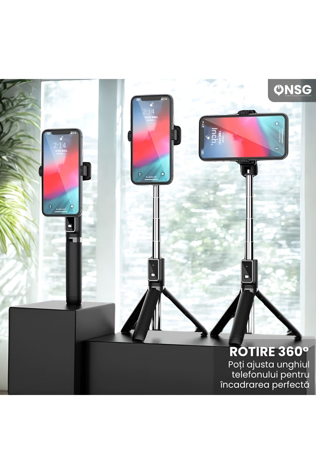 Samsung-Selfie Stick 3-in-1, Bluetooth 5.2, Android Si Iphone, Rotire 360 Grade, Suport Vlogging, Black 6