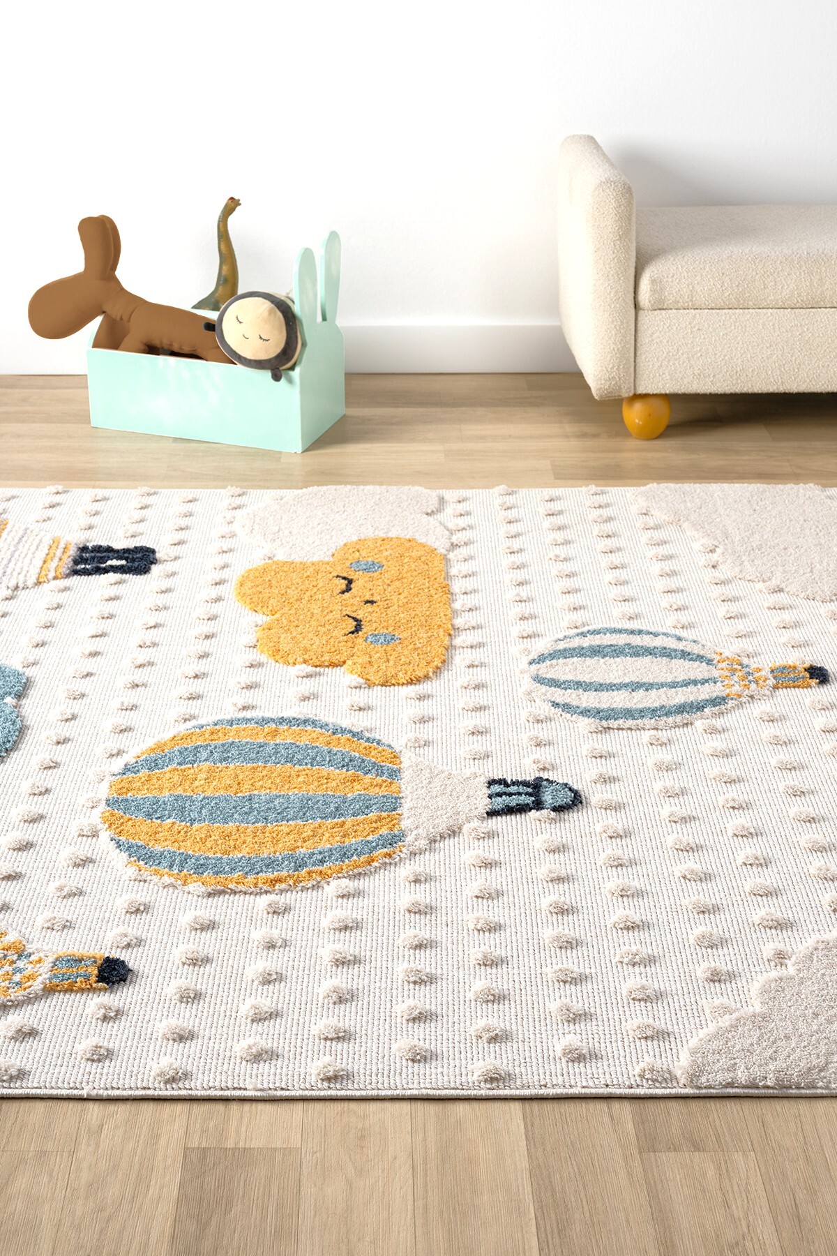 Eliz Home Yumuşak Bukleli Bebek Odası Çocuk Odası Genç Odası Dokuma Halı Mavi Balonlu Bulutlu Halı 22 fotoğrafı 6 (önizleme)