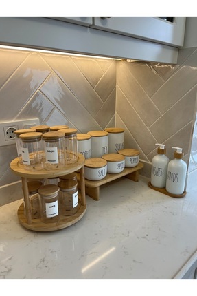 Genel Markalar 6'lı Stantlı Baharatlık/12'li Bambu Kapak Döner Stant Baharatl...