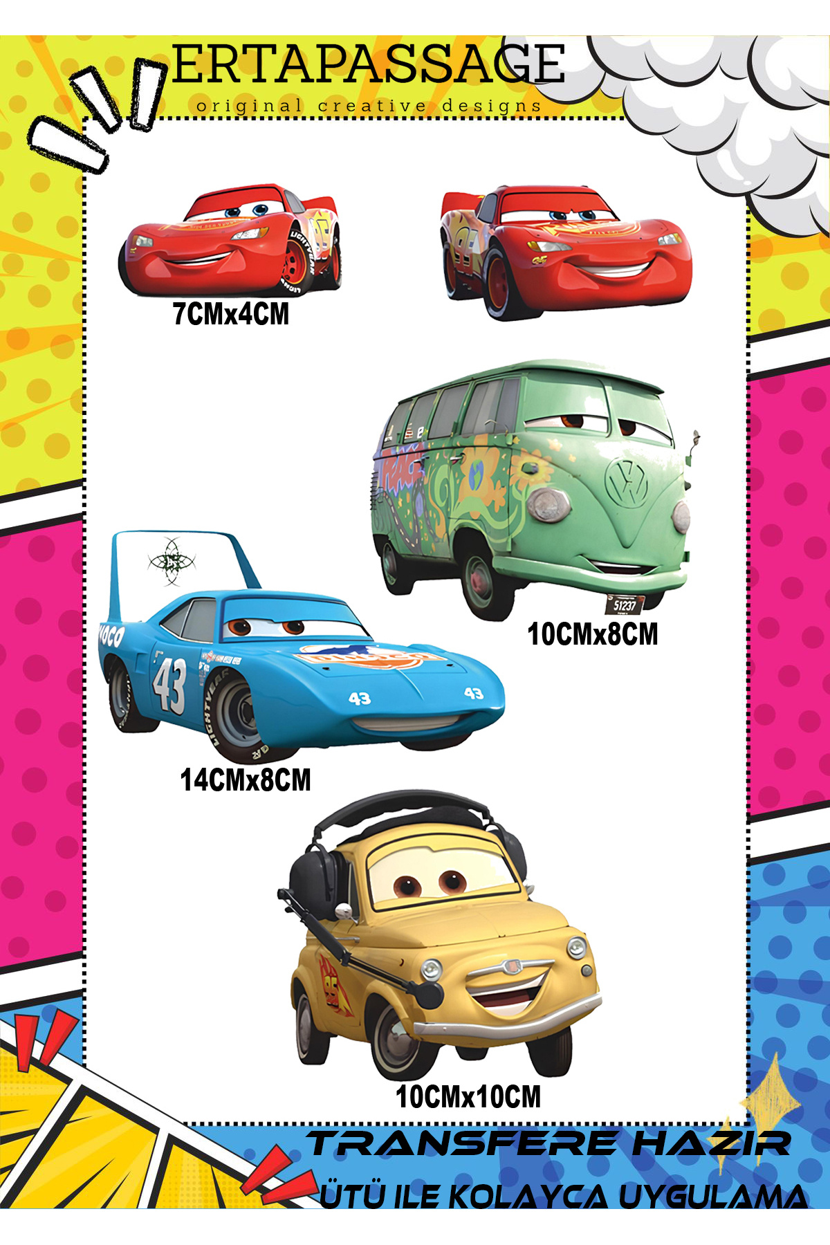 ErTaPassage Şimşek Mcqueen DTF Ütüyle Yapışan Transfer Baskı