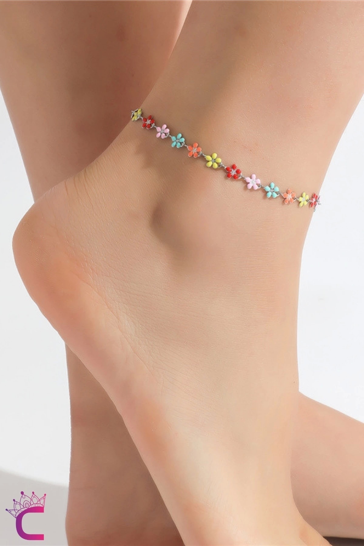Cinderella Zarif Mini Çiçek Dekor Renkli Kadın Halhal - Yaz Deniz Kombini Ayarlanabilir Bijuteri Halhal