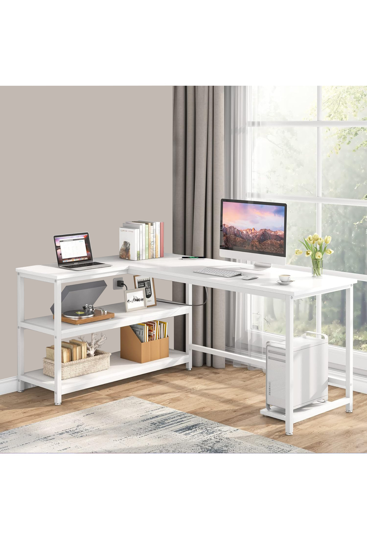 faween 89040 140 Cm L Masa Oyun Masası Çalışma Masası Kitaplıklı Masa Ofis Masası Yazı Masası Beyaz