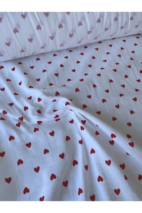 Hira Tor Tekstil Kalp Desenli Müslin Kumaş Çift En %100 Pamuk Çift Kat