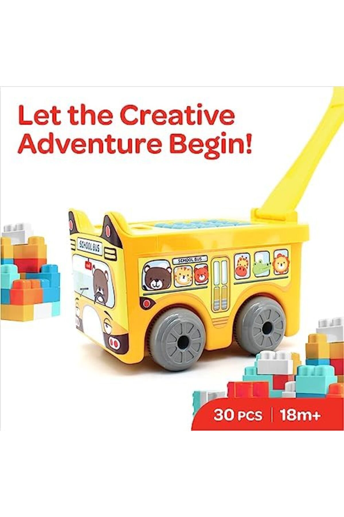 بلاکهای واگن کوچک اسباببازی برای کودکان – اتوبوس مدرسه (۳۰ عددی)