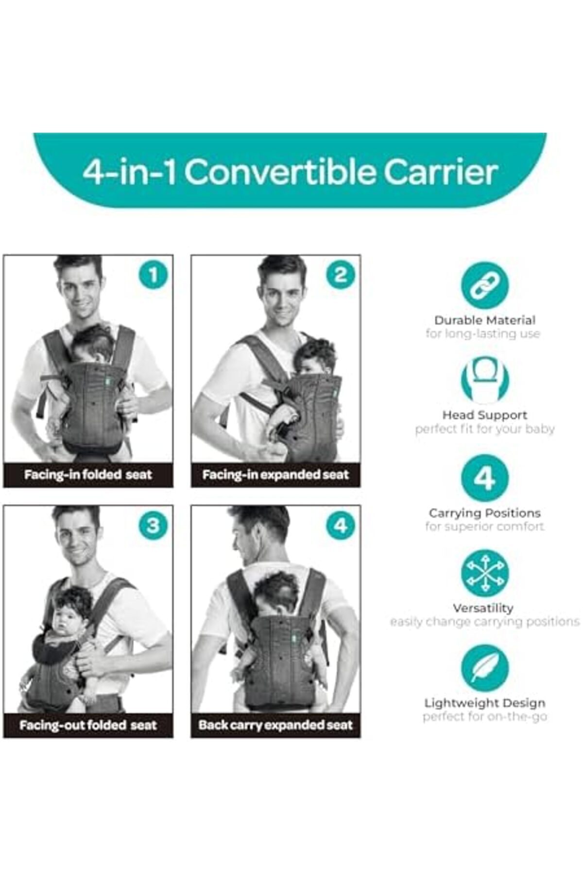 Moon-KaryGo 4-in-1 Reversible Baby Carrier - Lightweight, Ergonomic, Convertible Design 8
