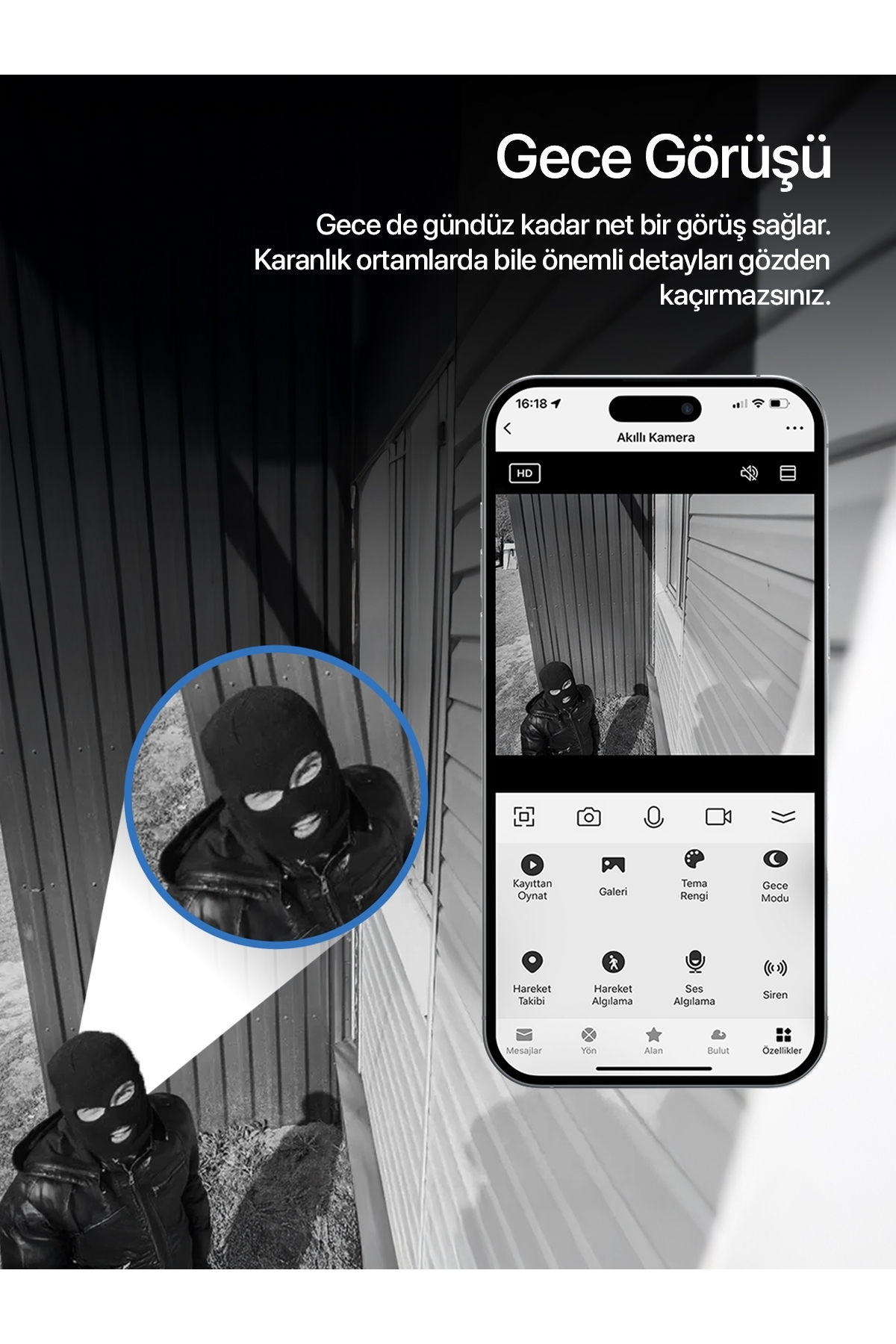 Xenon Smart Akıllı Güvenlik Kamerası PTZ Wi-Fi 350° IP65 Mobil Kontrol IP65 Çift Yönlü Ses Siren ve Led X7266 fotoğrafı 5 (önizleme)