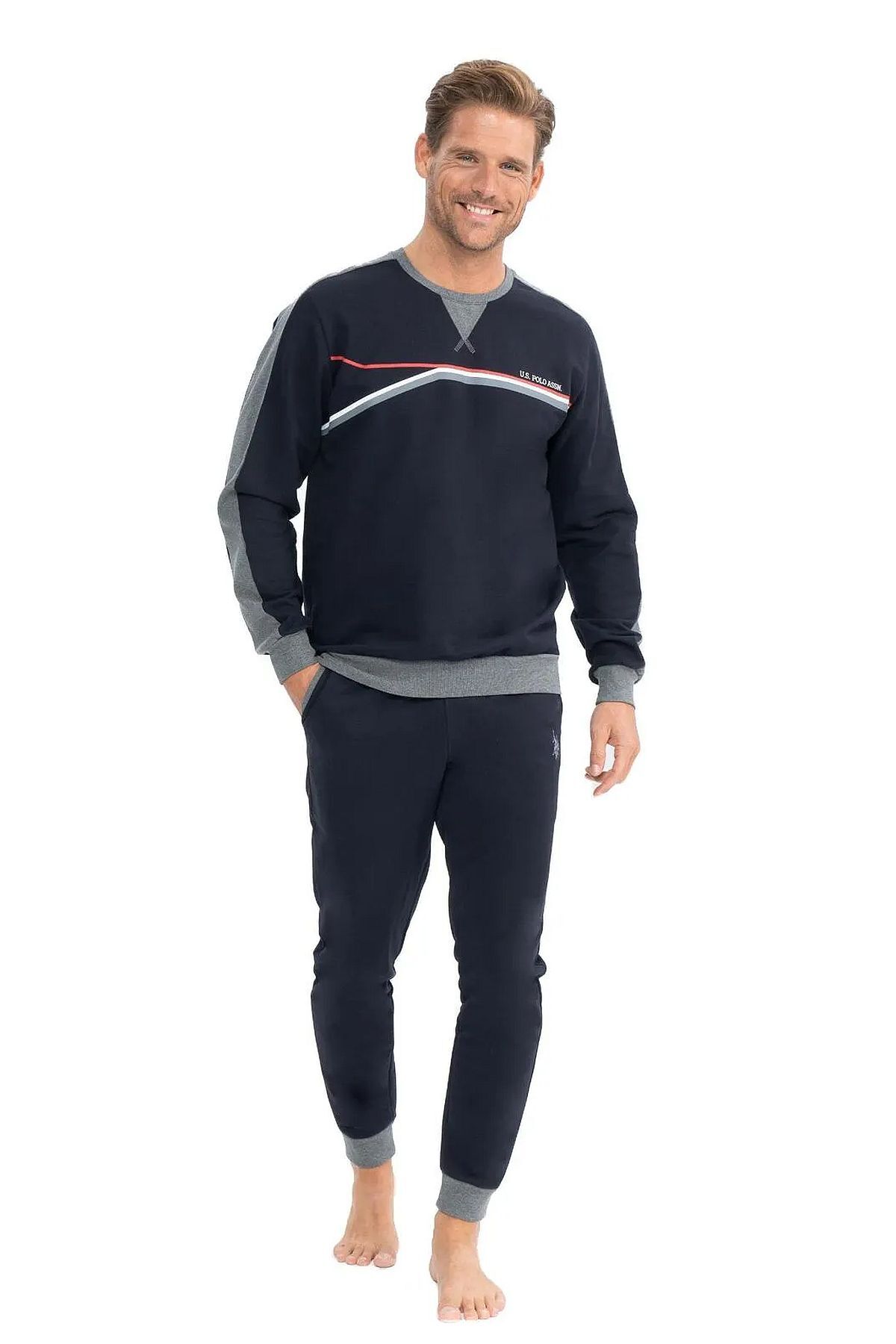 یو اس پولو لباس راحتی راحت مردانه آستین بلند یقه گرد کشسان یو اس پولو Assn. 18813 - سرمه‌ای