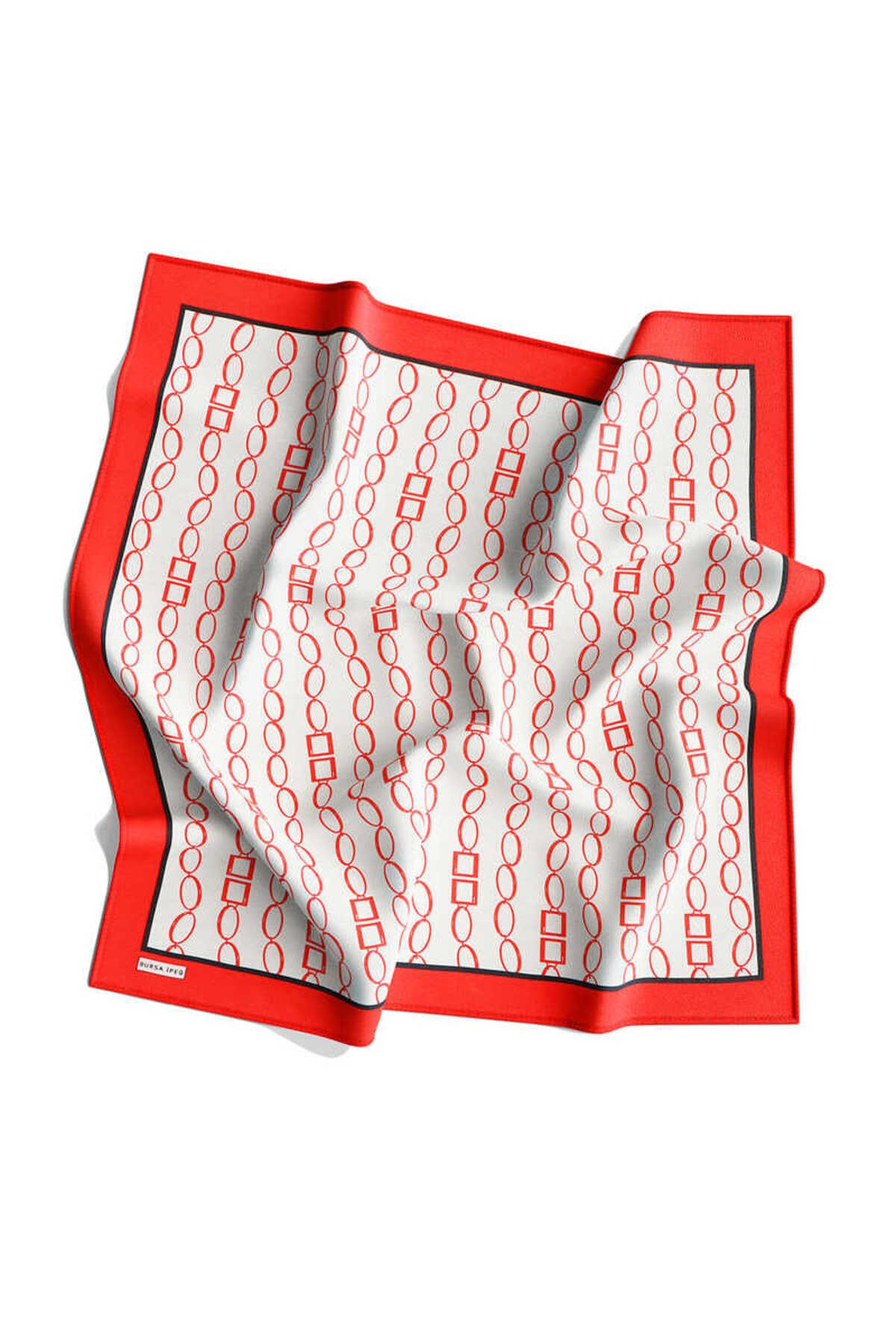 Bursa İpek-Red Chain Pattern Twill Silk Scarf 4