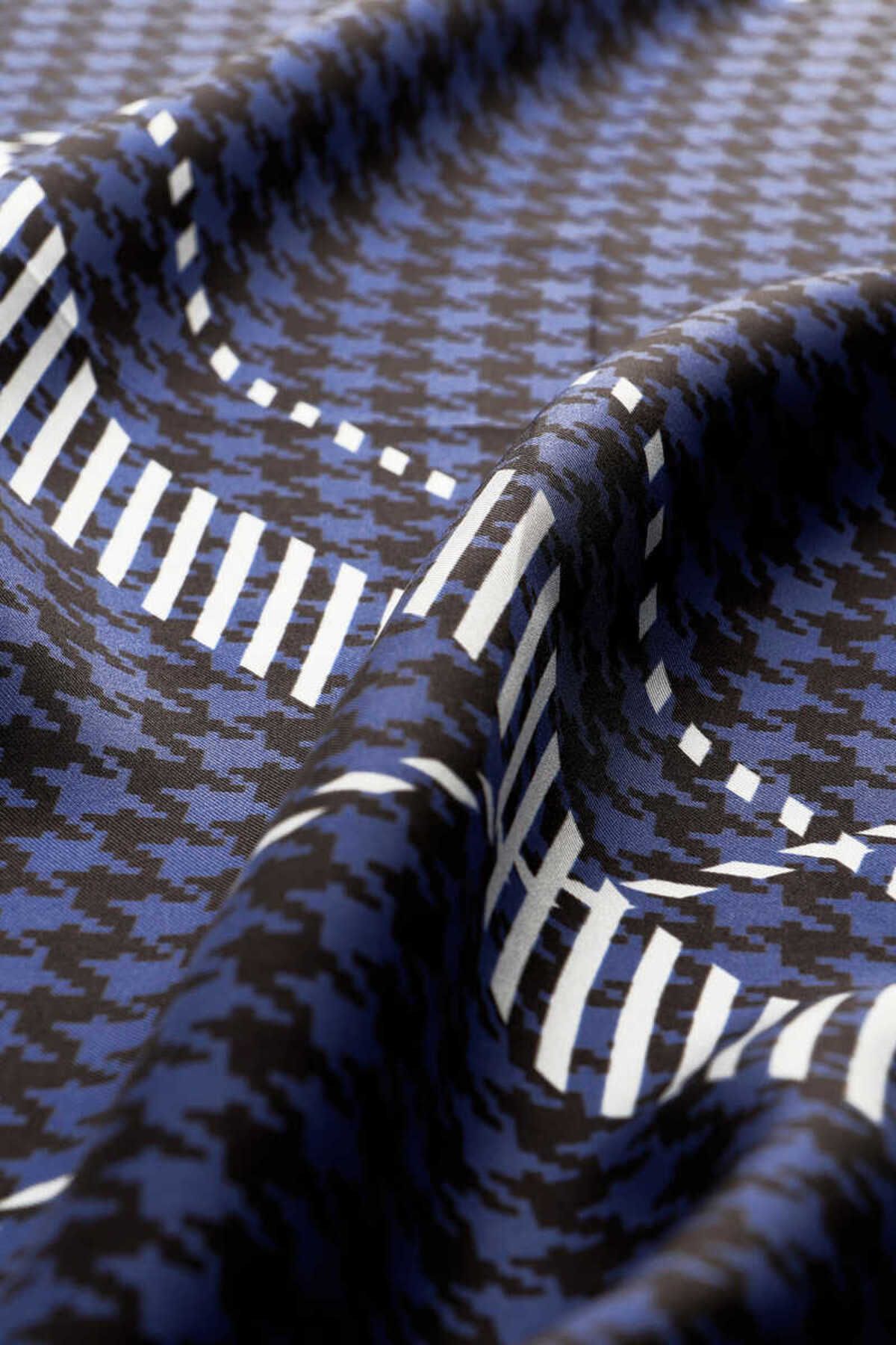Bursa İpek-Eșarfă din mătase twill - Saks Stripe Pattern Houndstooth 3