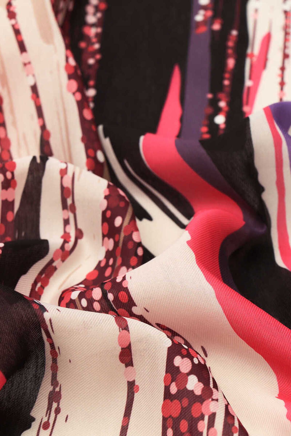 Bursa İpek-Fuchsia Brush Pattern Soft Scarf 3