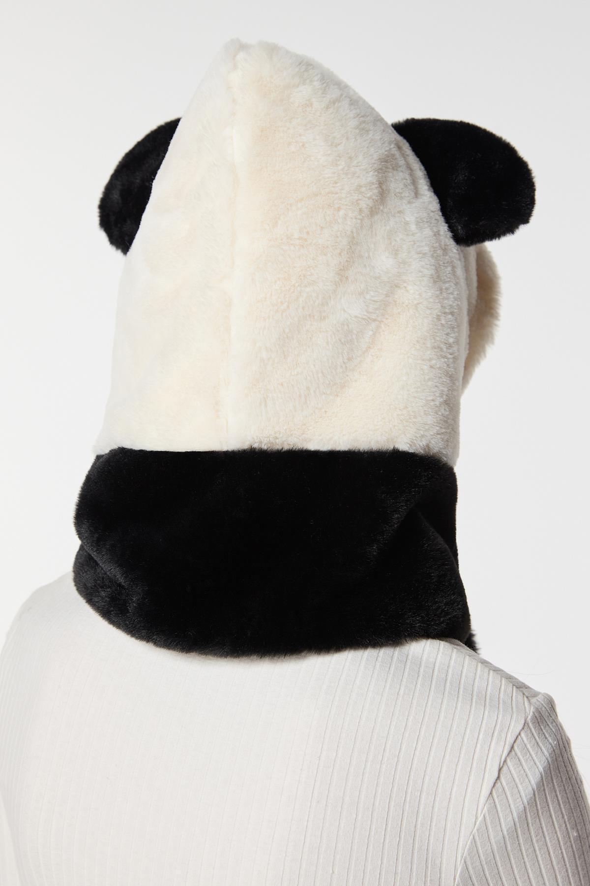 Axesoire 14494 Panda Model Kulaklıklı Siyah Beyaz Peluş Bere görsel 4