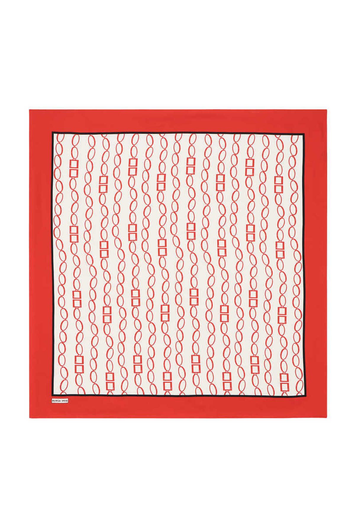 Bursa İpek-Red Chain Pattern Twill Silk Scarf 1