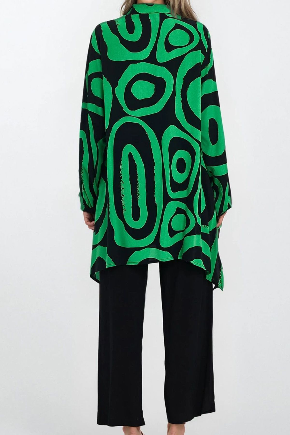 VAGGON-Women's Green Judge Collar Blouse and Pants Plus Size Bottom Top Set Vs00349 3