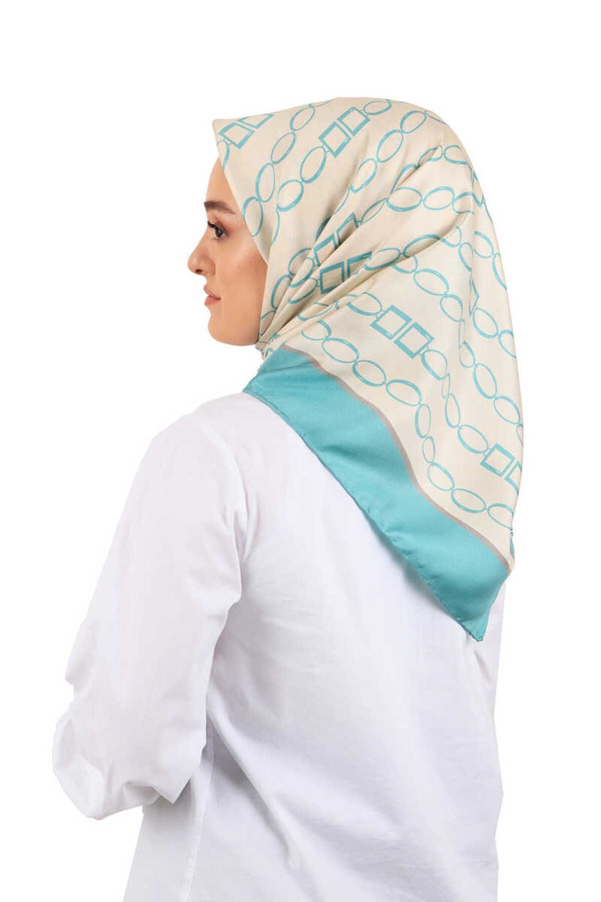 Bursa İpek-Mint Chain Pattern Twill Silk Scarf 2