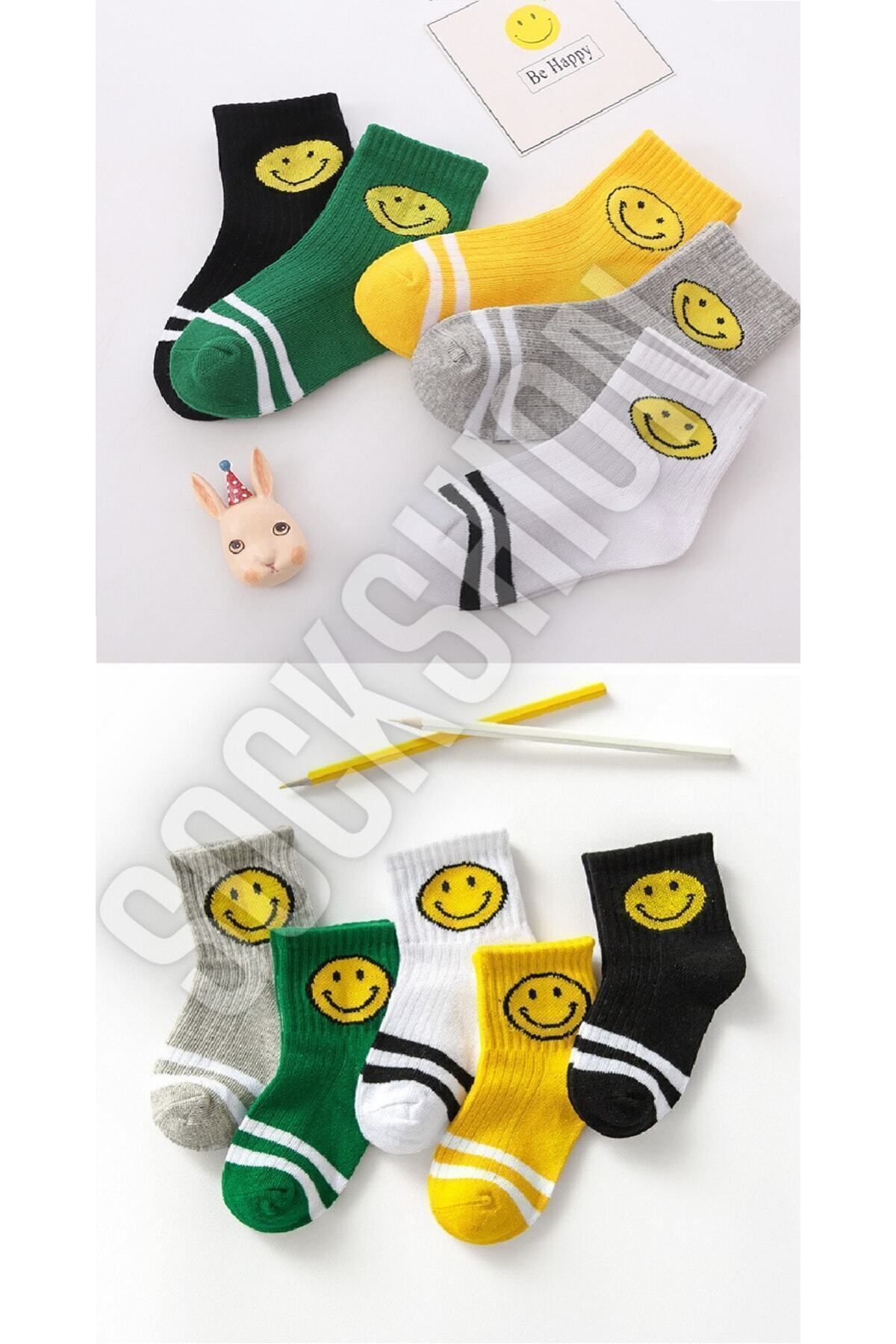 SOCKSHION Çocuk Emoji Desenli Çok Renkli Uzun Çorap Seti 5'li Paket fotoğrafı 3 (önizleme)