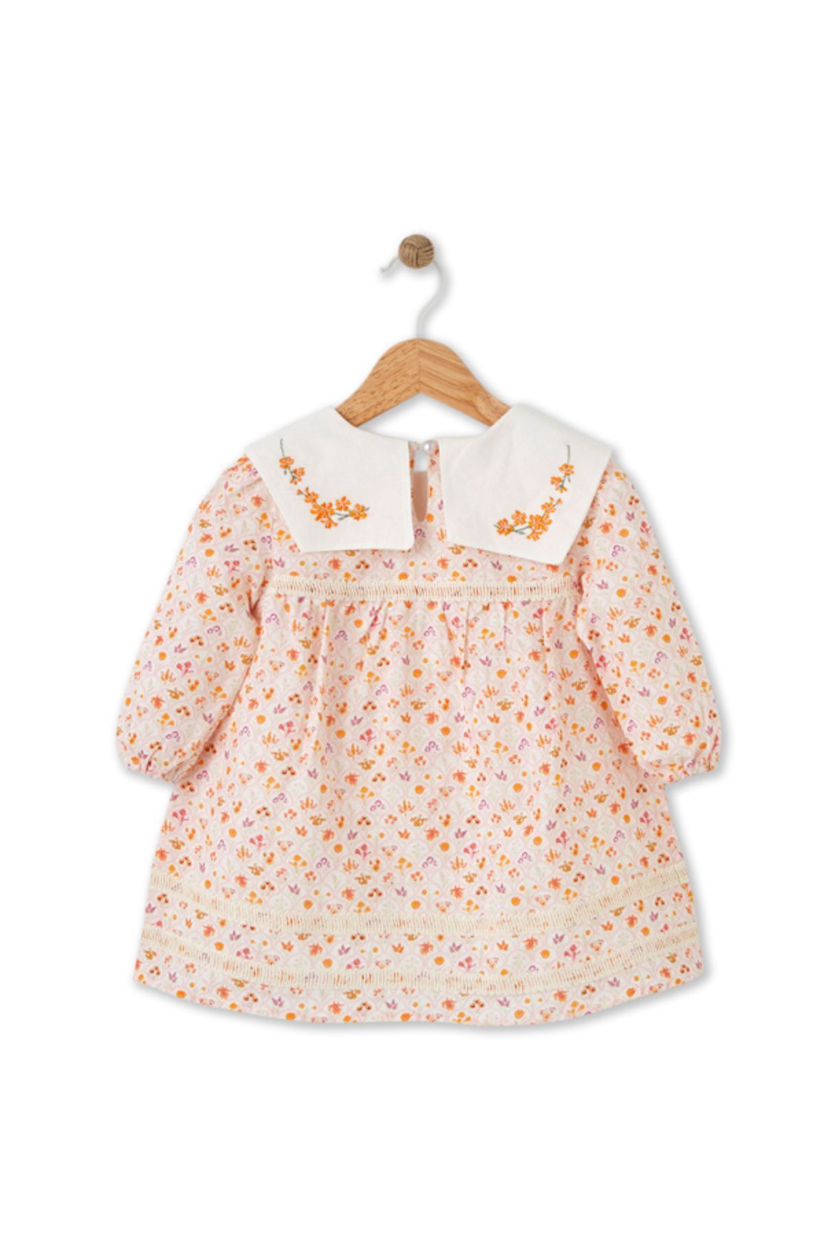 Maya And Luca Bloomy Spring Desenli Uzun Kollu Motif İşlemeli Turuncu Elbise fotoğrafı 4 (önizleme)