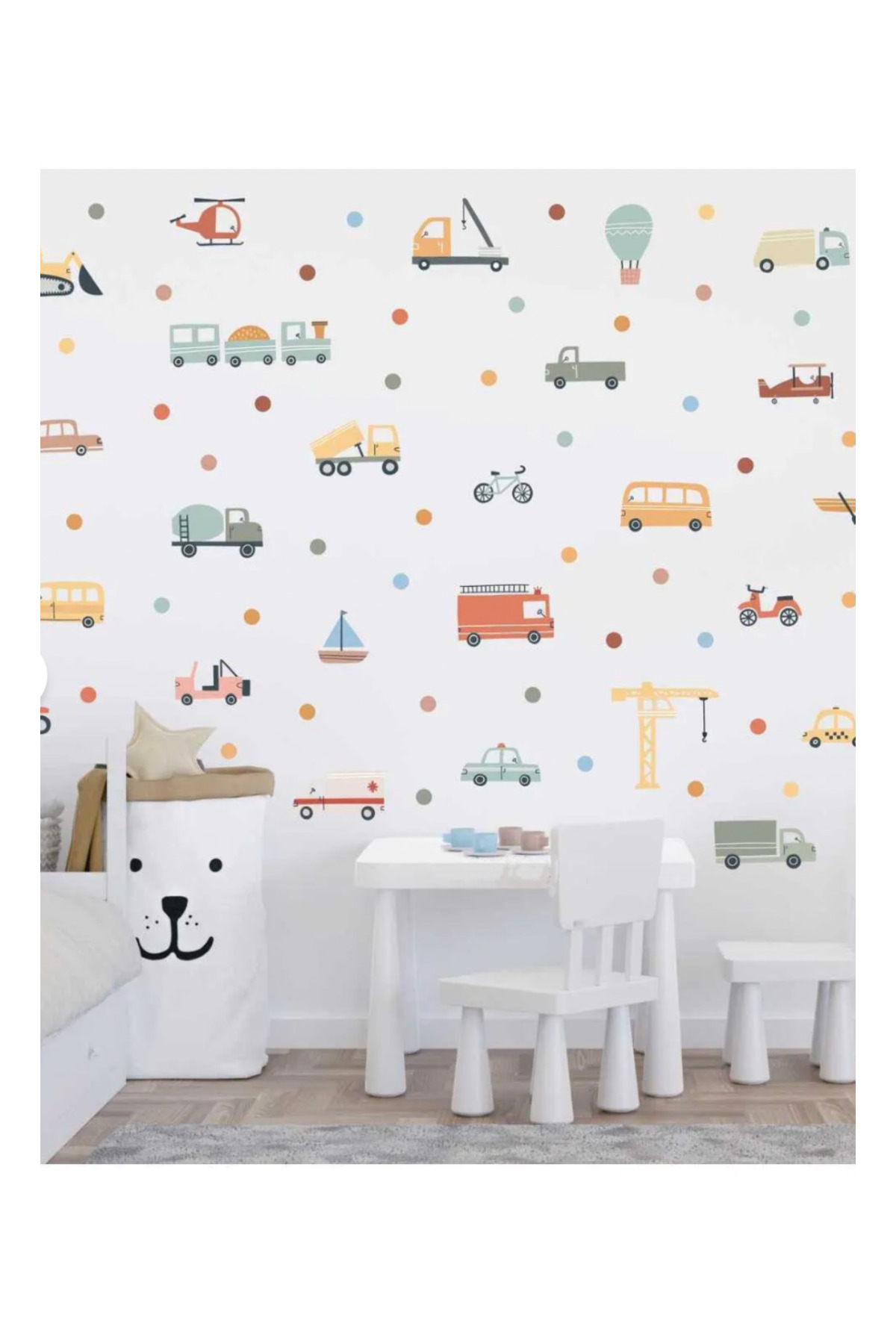 Sim Tasarım Pastel Renk Araçlar Arabalar Çocuk Odası Duvar Sticker Seti fotoğrafı 2 (önizleme)