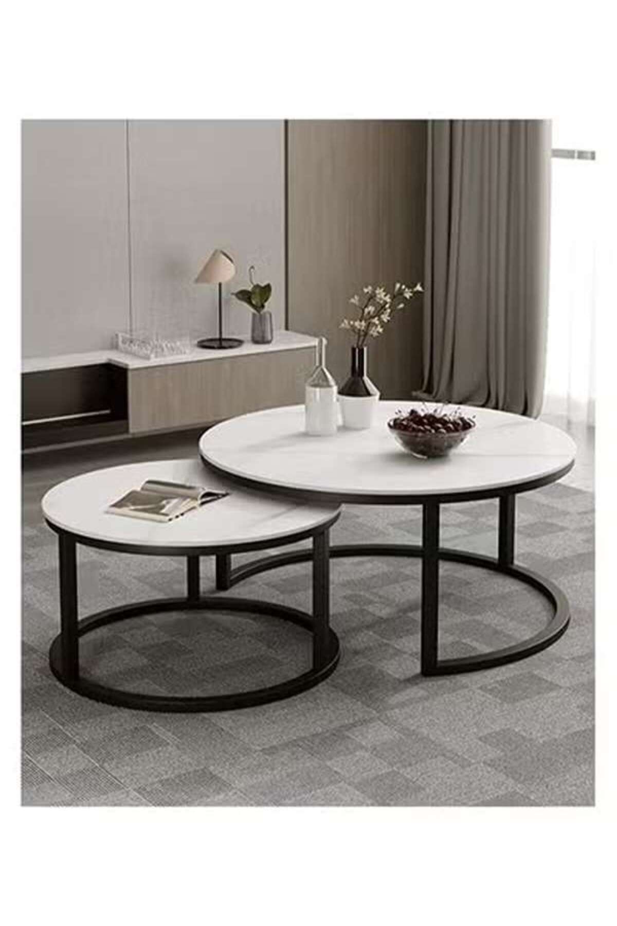 AGD-Modern Nesting Round Coffee Table Set of 2 Pieces 5