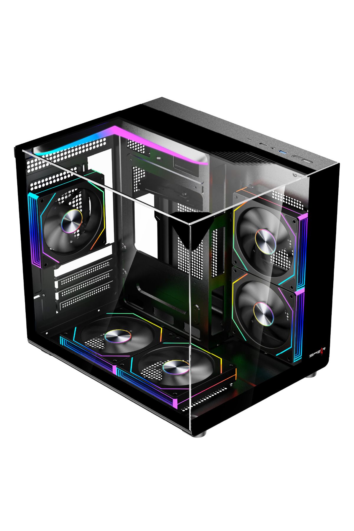 SPEARPC-حافظة SPEAR COVID 55 ECOS، مقاس M-ATX/ITX، 5 مراوح ARGB، موزع وجهاز تحكم عن بعد، USB 3.0، تبريد سائل 240 مم 2