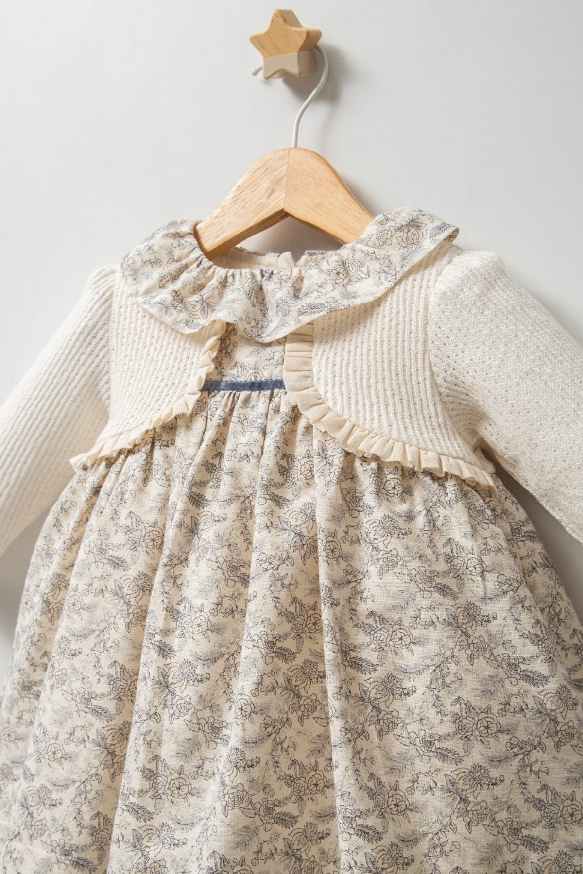 MixMax Bebe Kız Bebek Uzun Kollu Çiçekli Triko Bayramlık Elbise %100 Pamuklu fotoğrafı 3 (önizleme)