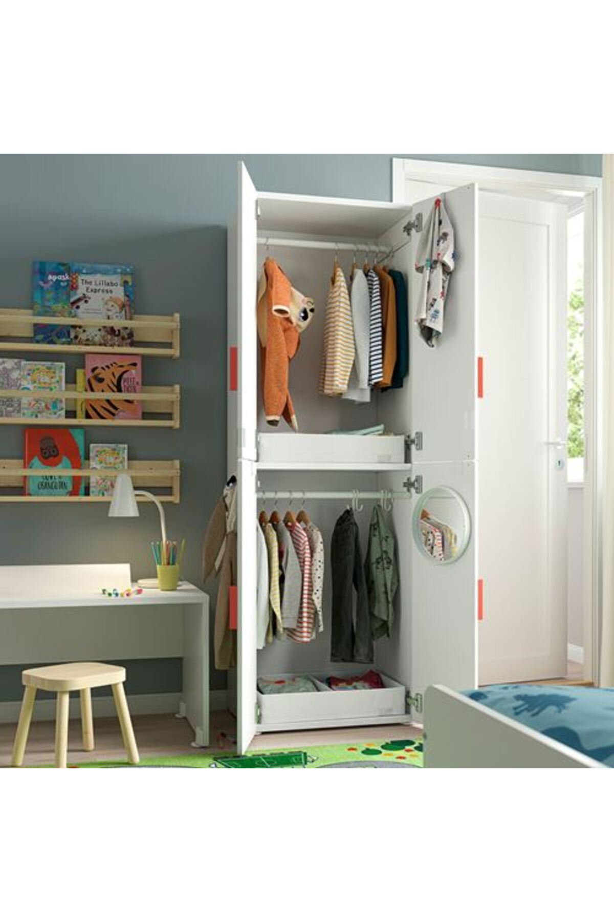 IKEA PLATSA/SMASTAD, çocuk gardırobu, beyaz-huş, 60x42x181 cm fotoğrafı 3 (önizleme)