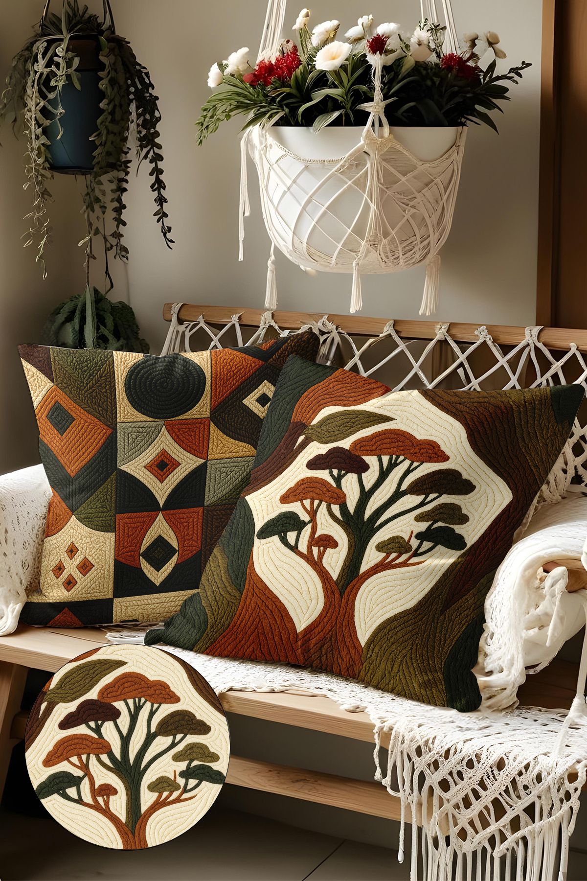 Belle Benoit-Set of 2 Embroidery Patterned, Double-Sided Printed, Decorative Throw Pillow Case – Bohemian Style, Zippered 1