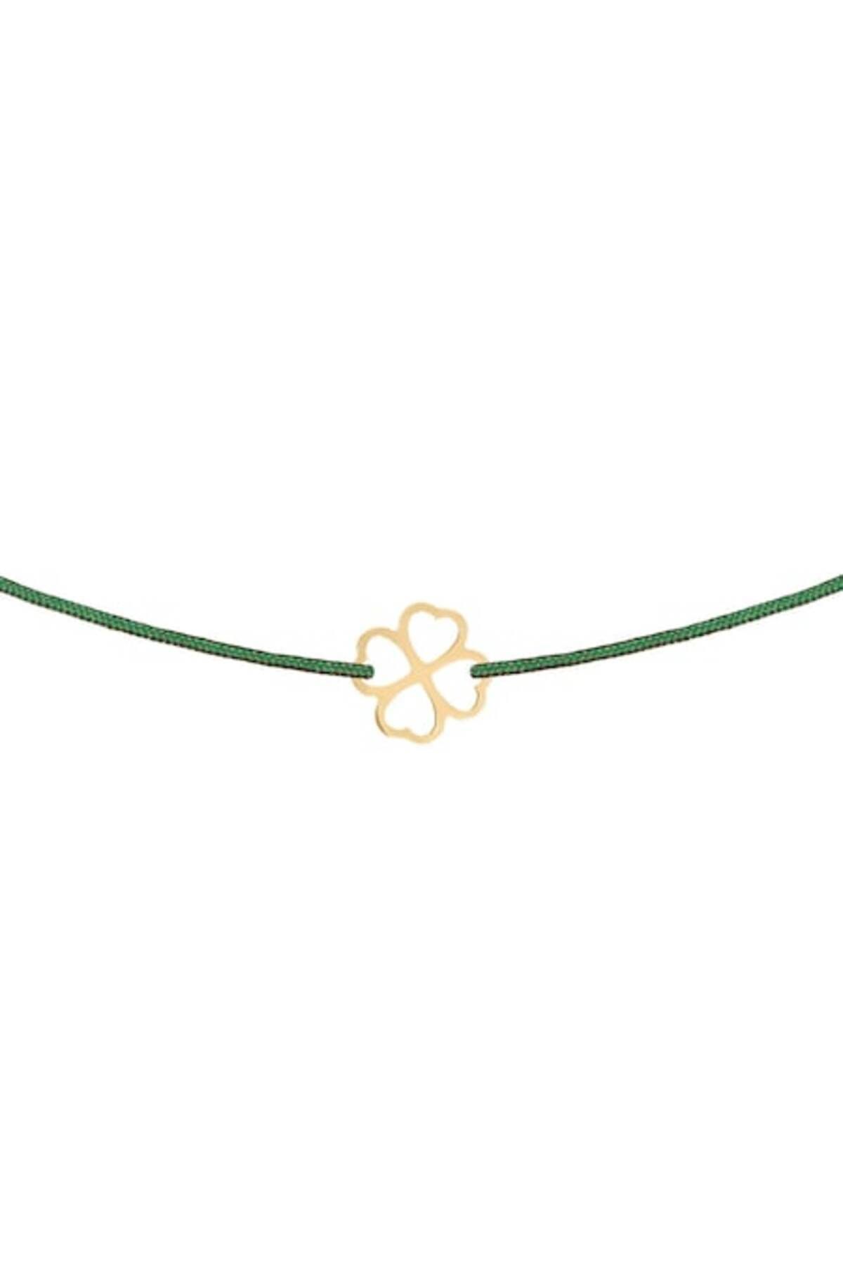 OEM-Adjustable String Bracelet with Clover Pendant in 14k Gold 1