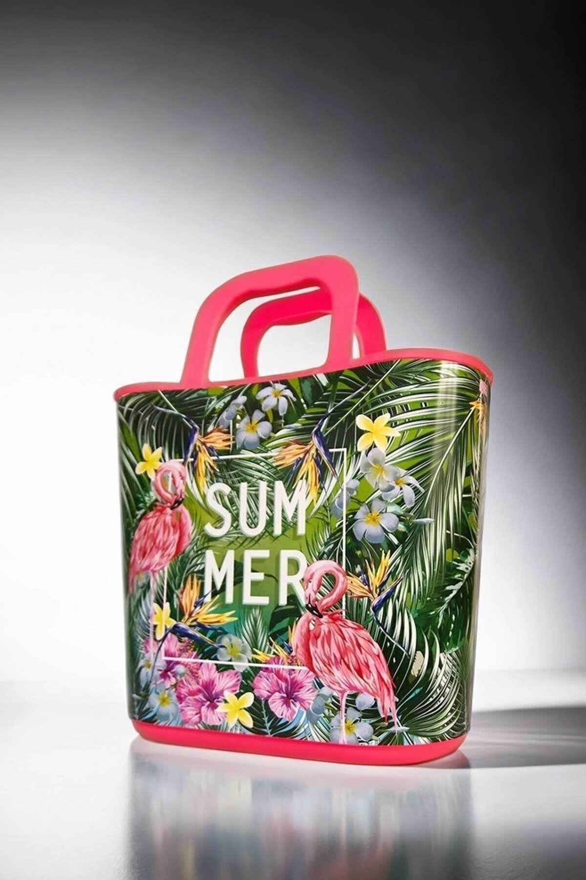 QUTU -Hand Bag summer desenli plaj ve el çantası görsel 2