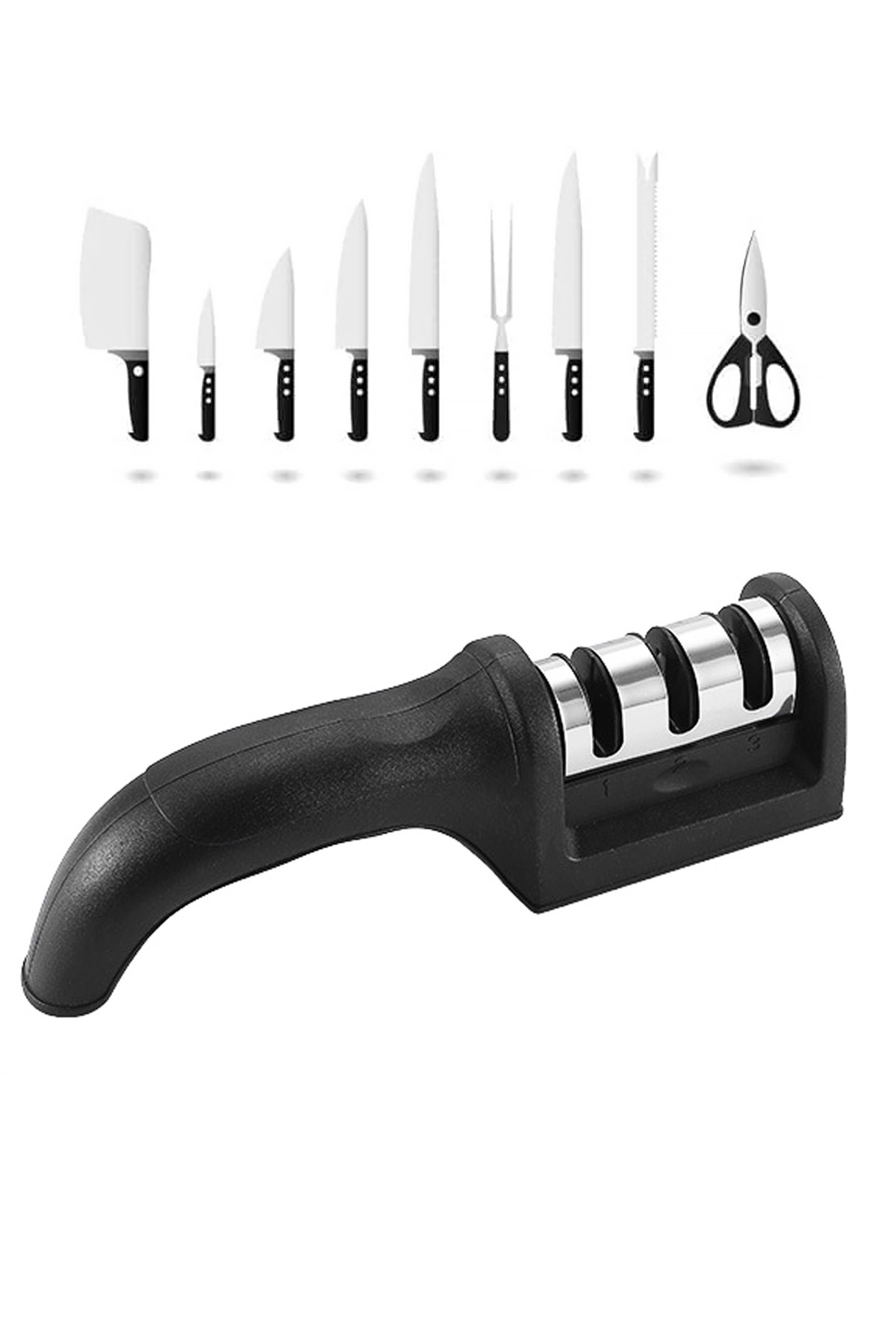 Three Function Professional Knife Sharpener 3 Angle Diamond Ceramic Kitchen Sharpening Steel Knives