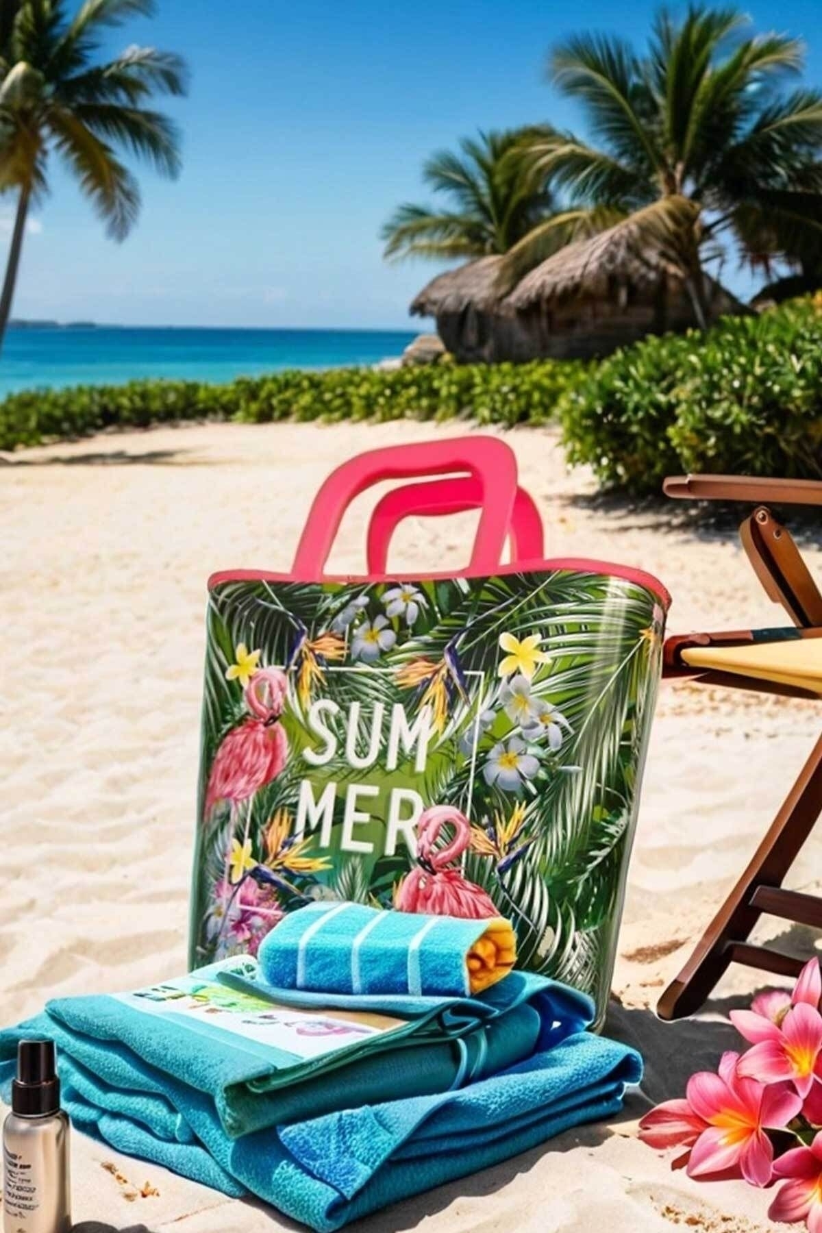 QUTU -Hand Bag summer desenli plaj ve el çantası görsel 3