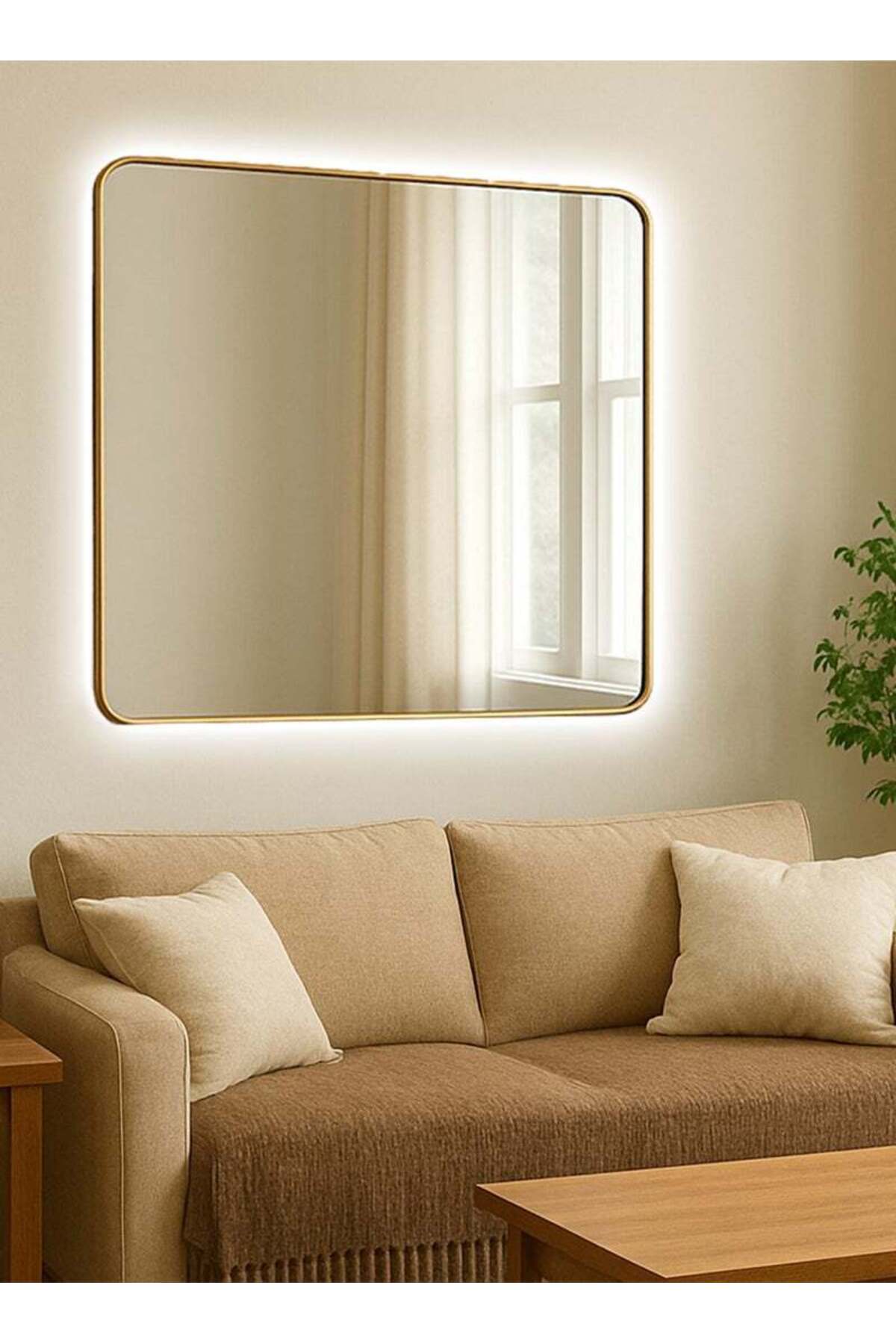 Taimi-Wall Mirror70x70cm-Elegant Design Mirror with 3-Back Light Levels Golden Frame-for Makeup,Enterway 2