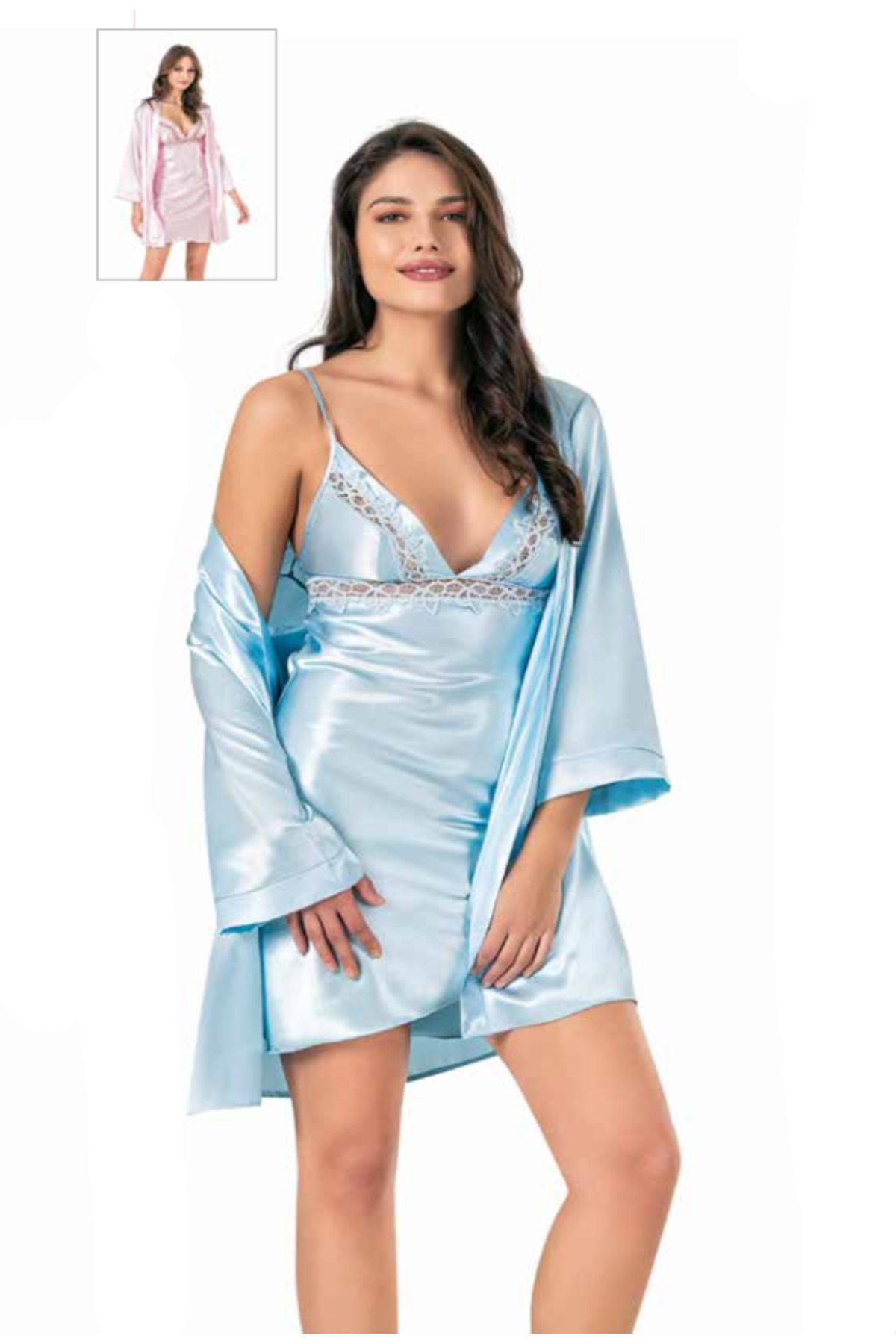 Genel Markalar İç Giyim MOONGİRL Saten Kısa İkili Gecelik Takım