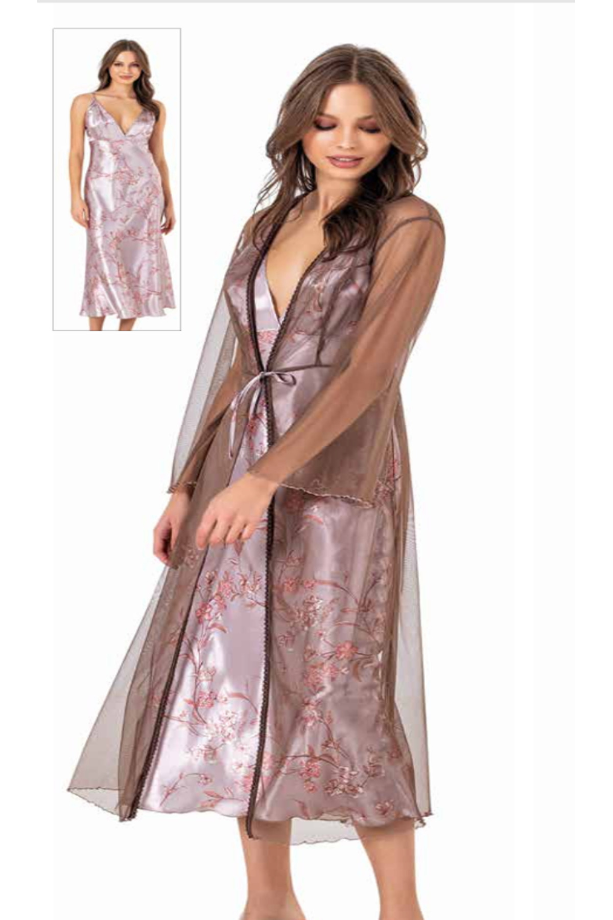 Genel Markalar İç Giyim MOONGİRL Saten Uzun İkili Gecelik Takım